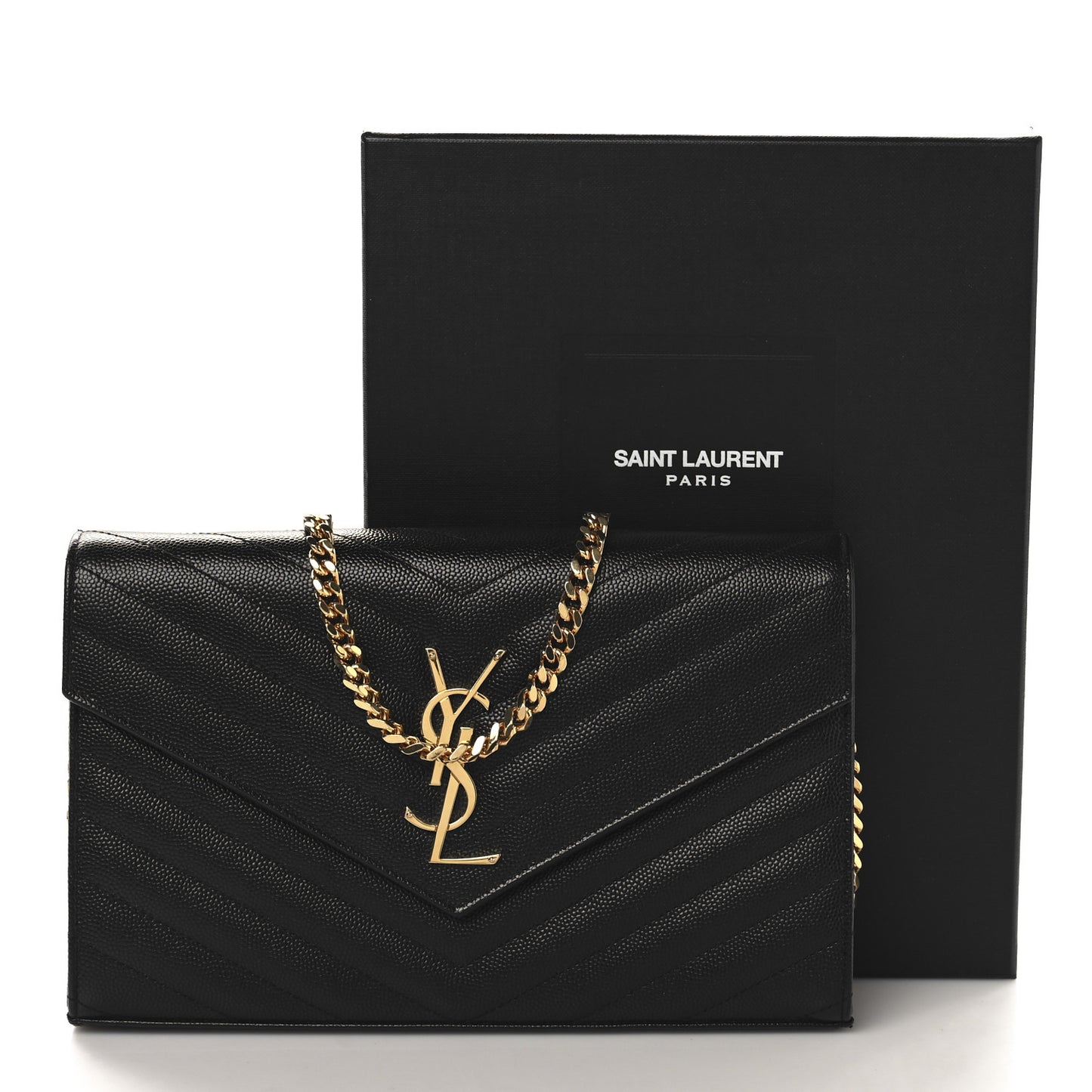 Grain De Poudre Matelasse Chevron Monogram Chain Wallet Black