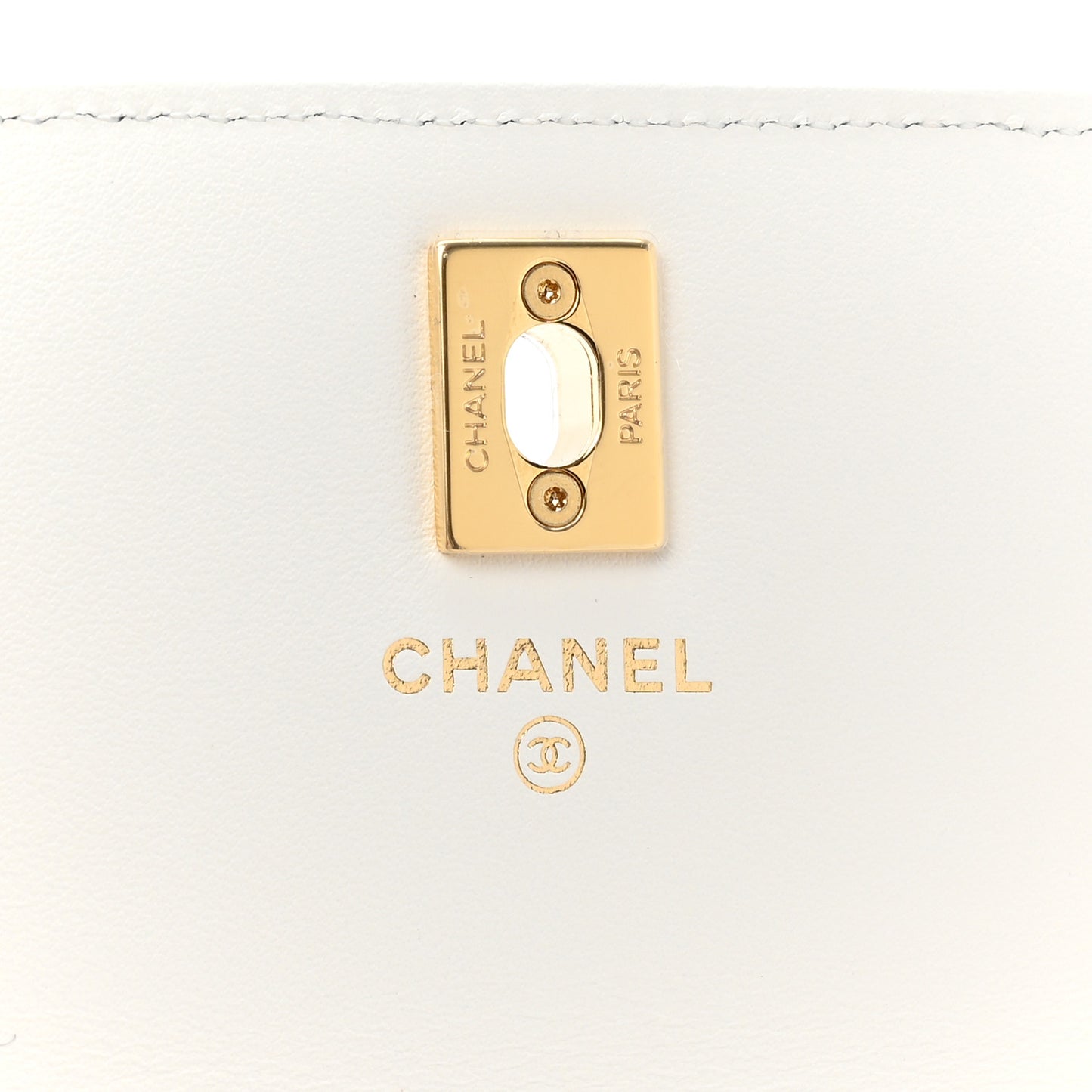 Shiny Caviar Quilted Flap Charm Wallet On Chain WOC White