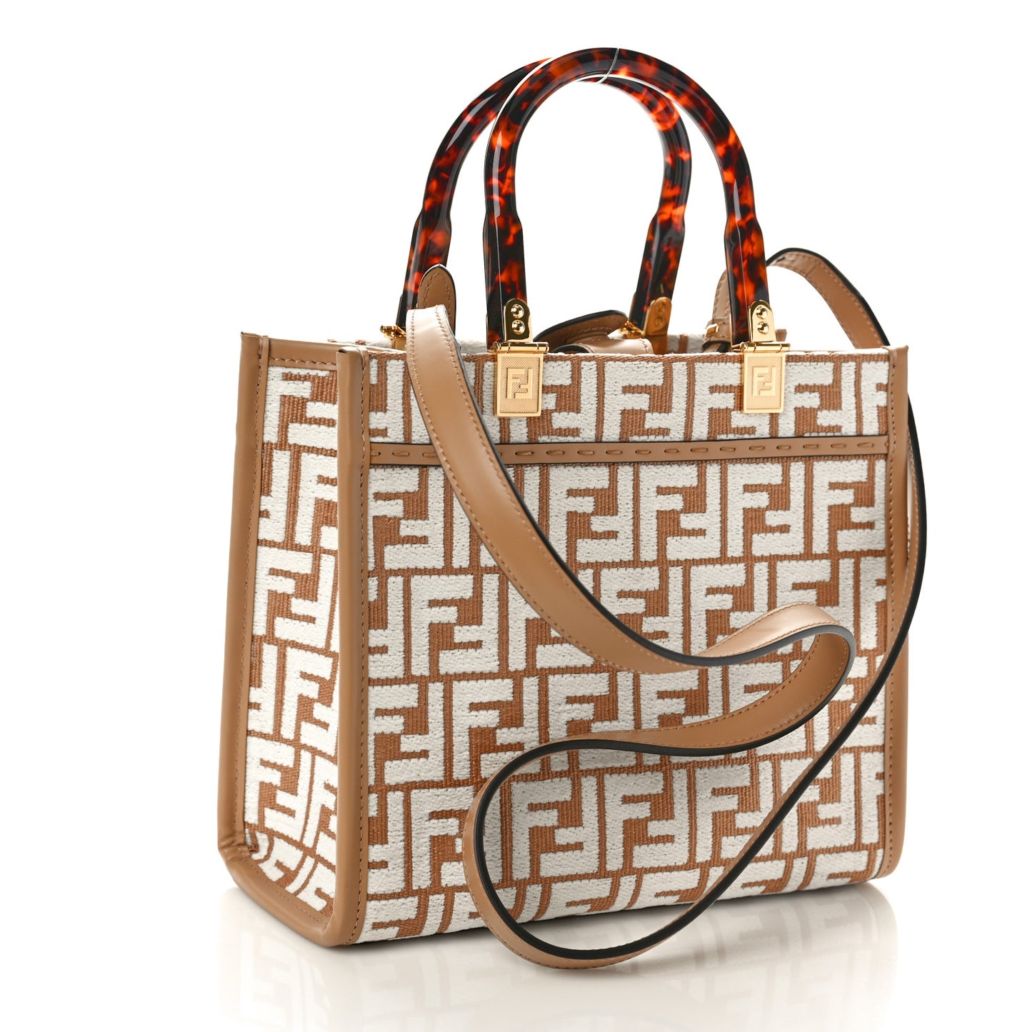 Raffia Chenille Vitello King Plexiglass Small Fendi Sunshine Shopper Tote Natural White