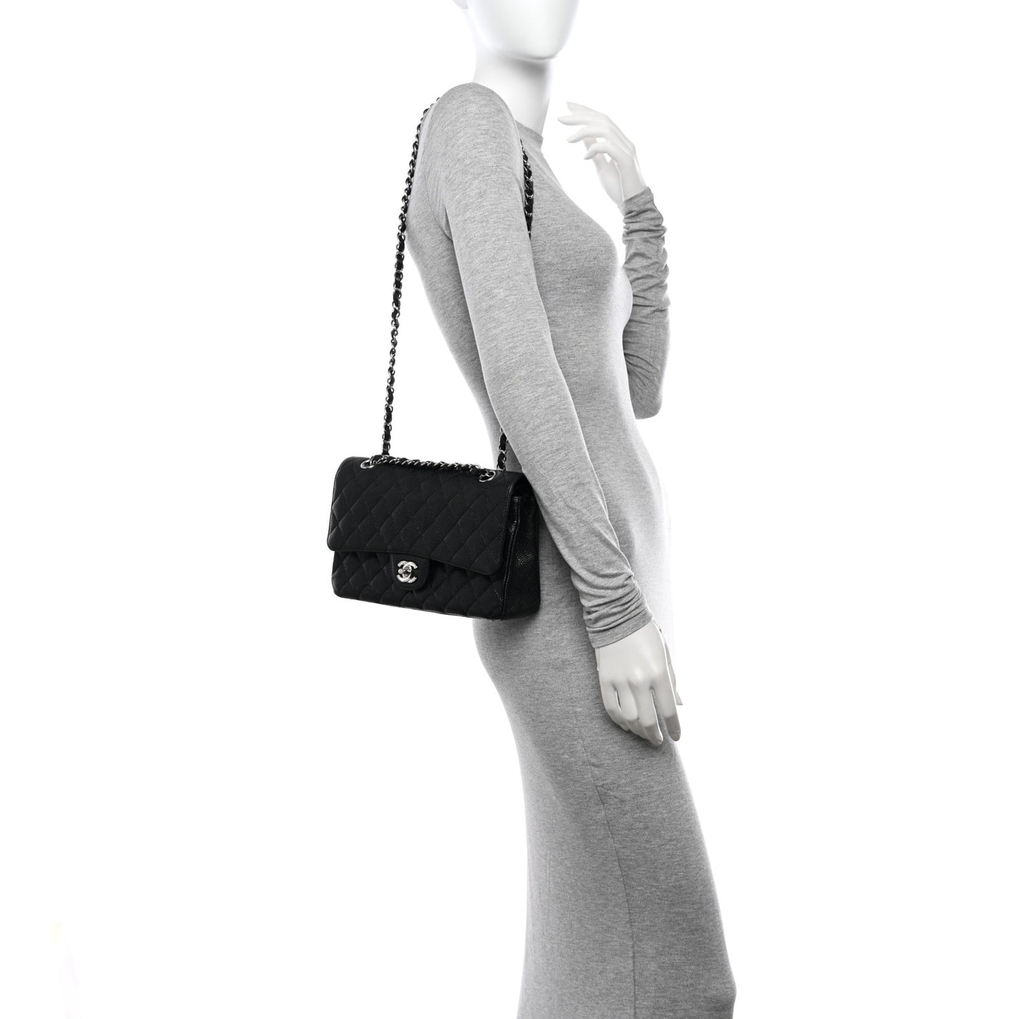 Caviar Quilted Medium Double Flap Black