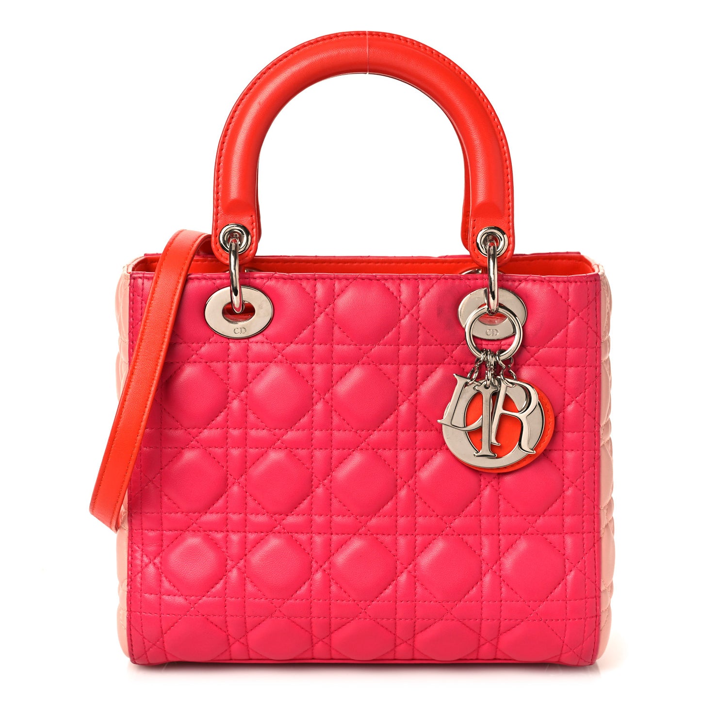 Lambskin Cannage Tri-Color Medium Lady Dior Orange Riviera Fuchsia Cosmopolitan Lipstick Natural
