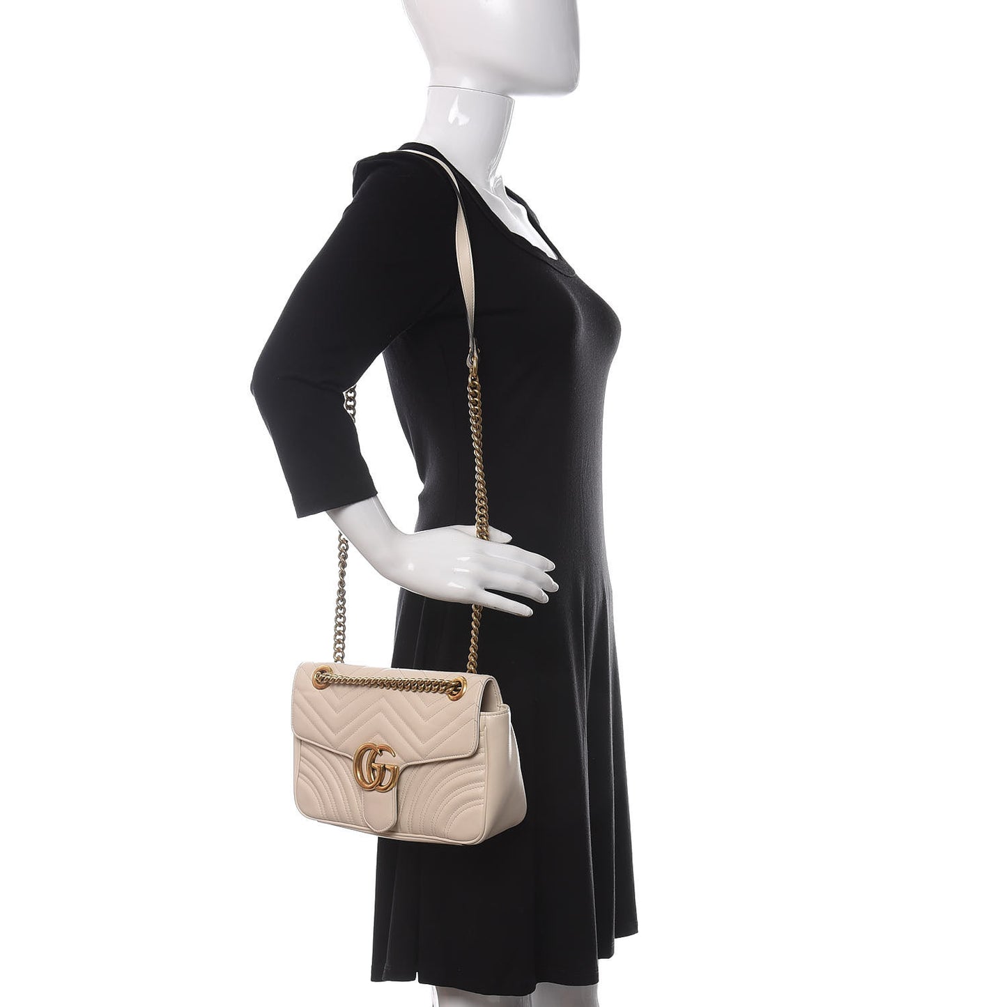 Calfskin Matelasse Small GG Marmont Shoulder Bag White