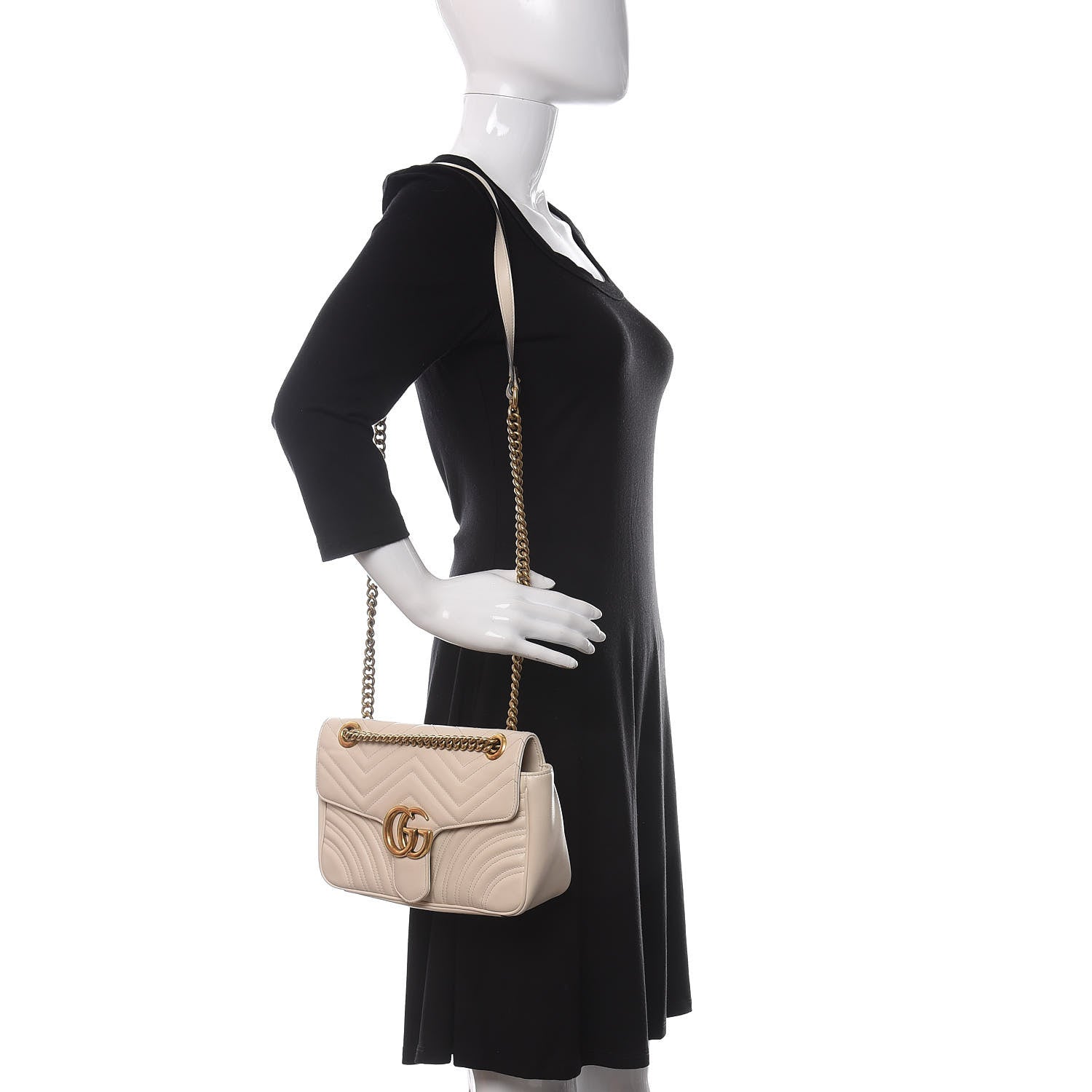 Gucci Calfskin Matelasse Small GG Marmont Shoulder Bag White 2 of 11