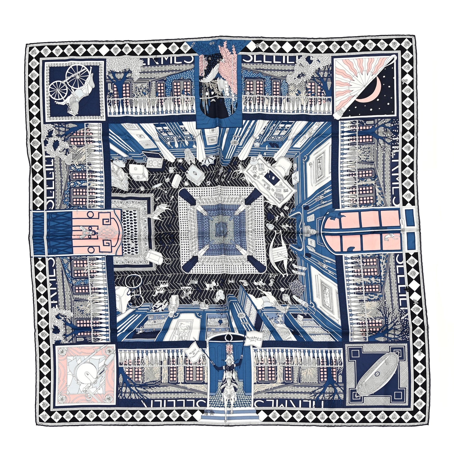 Silk Objets de Curiosite Scarf 90 Marine Rose Poudre