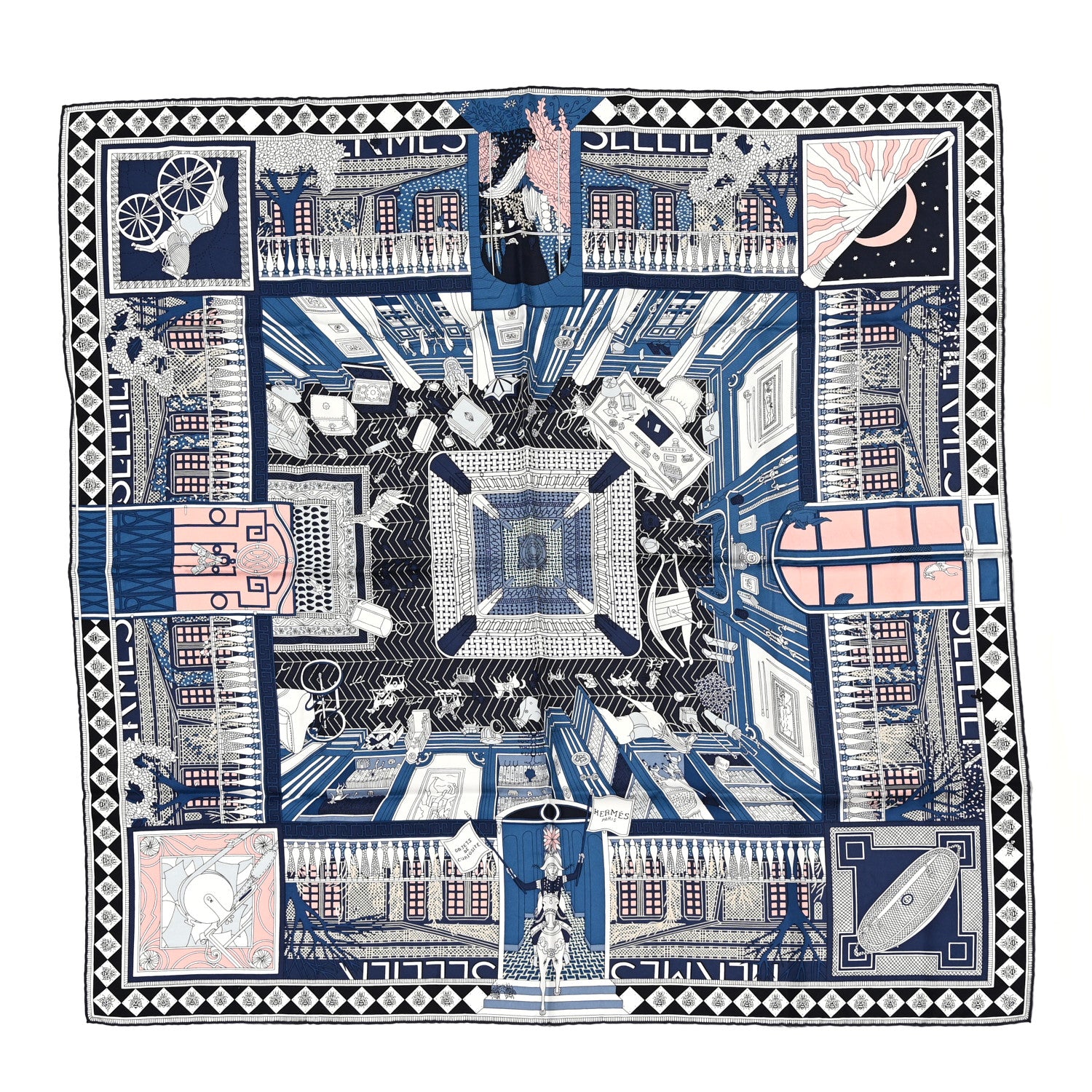 Hermes Silk Objets de Curiosite Scarf 90 Marine Rose Poudre 1 of 5