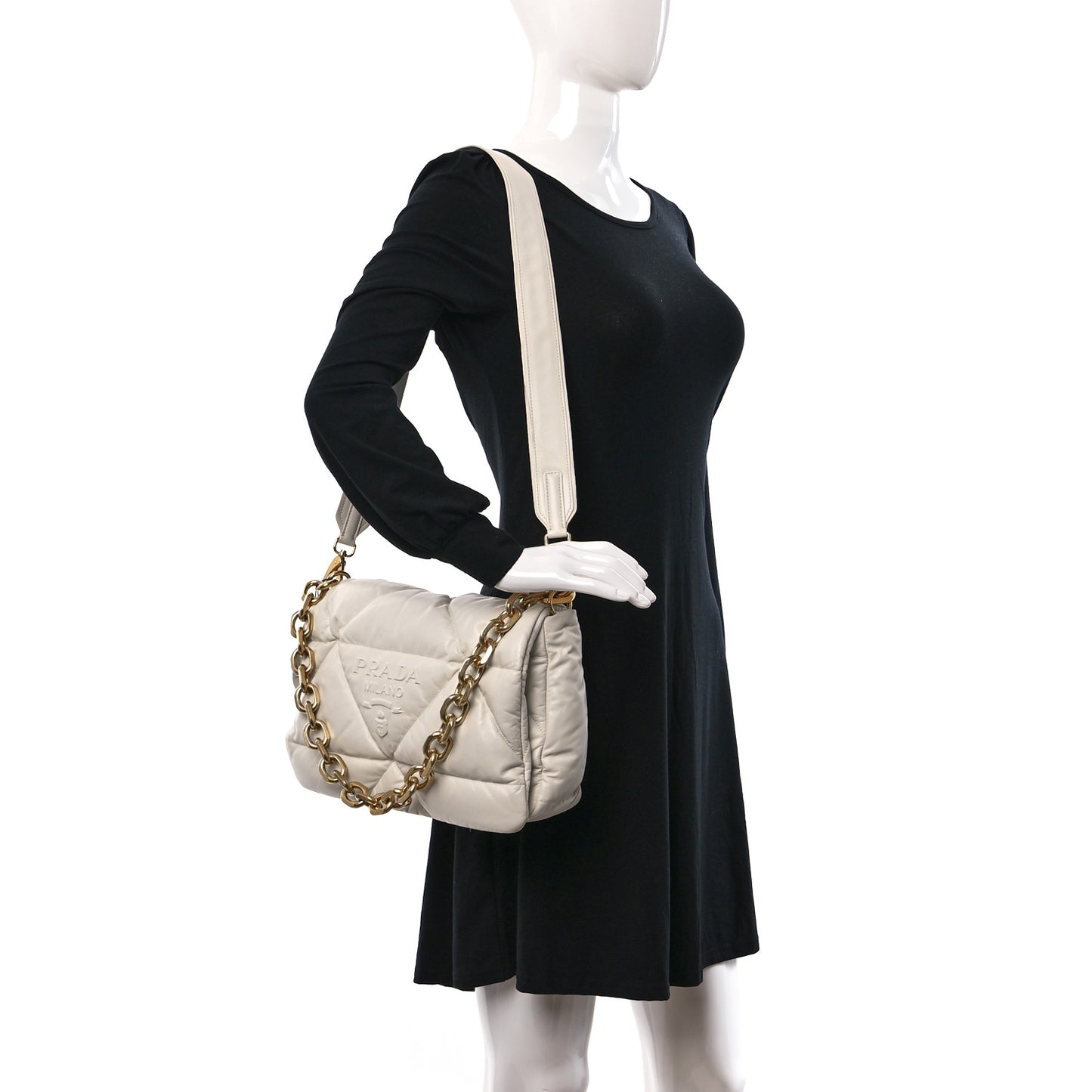 Nappa Soft Padded Logo Embossed Triangle Quilted Shoulder Bag White
