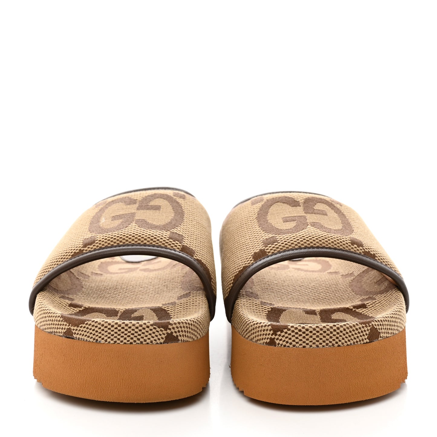 Monogram Jumbo GG Nappa Samoa Platform 40mm Slide Sandals 35 Camel Ebony New Acero