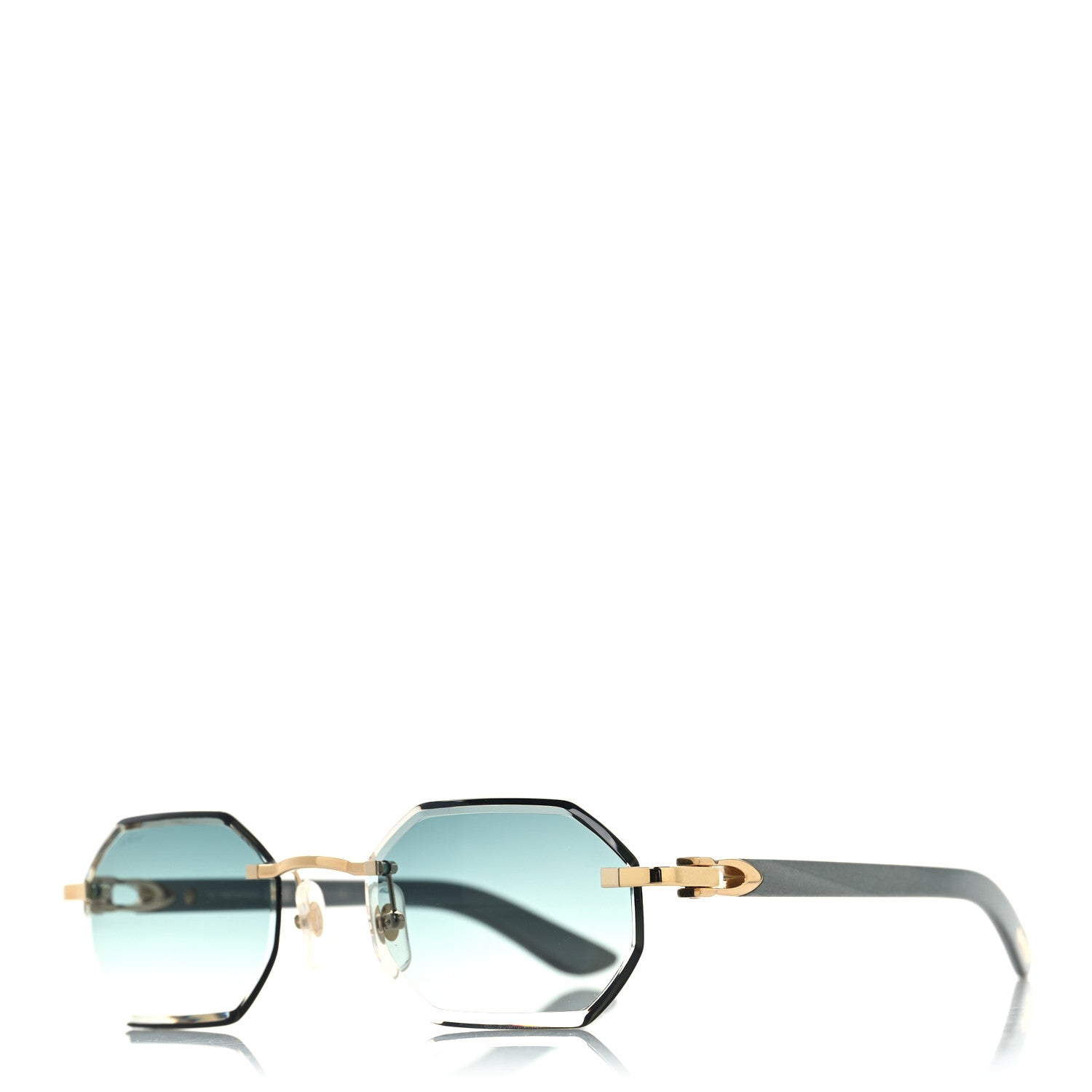 Cartier Wood Elongated C de Cartier Rimless Sunglasses Green