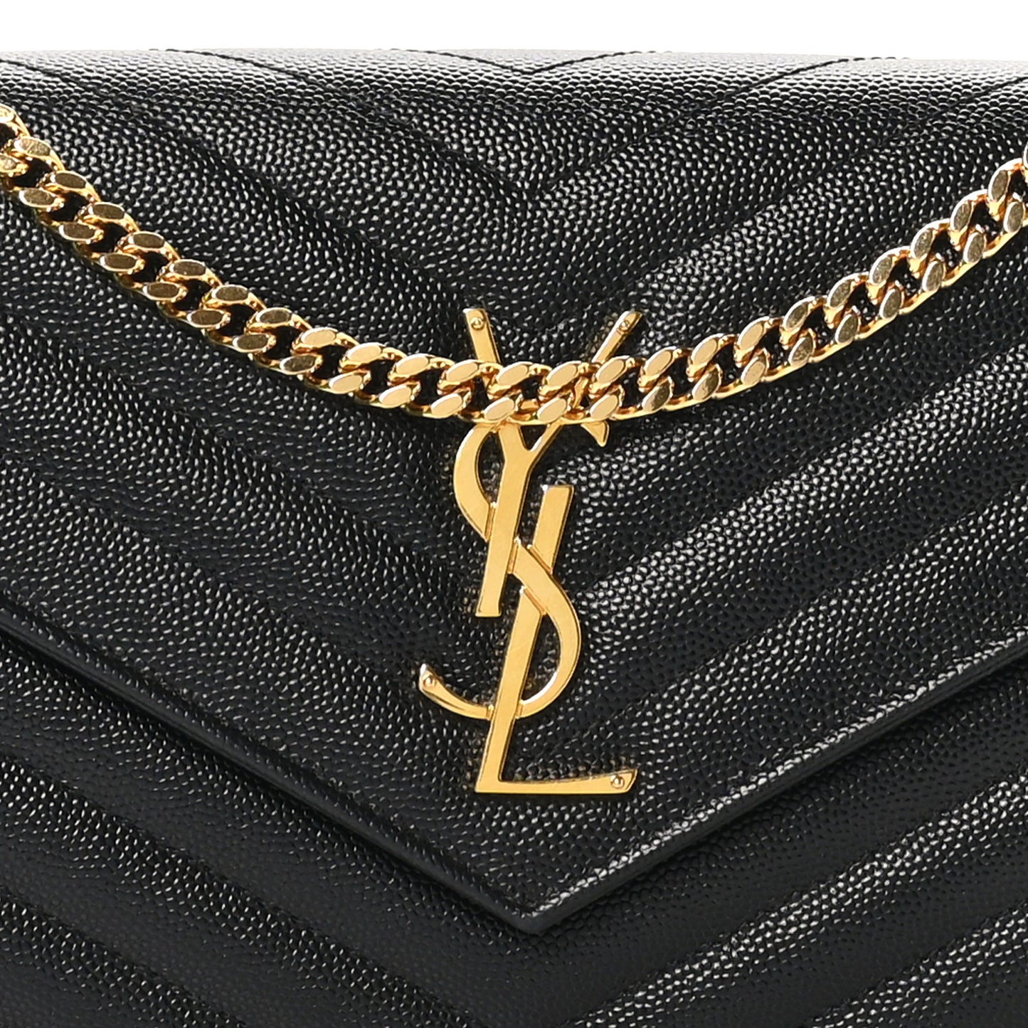 Grain De Poudre Matelasse Chevron Monogram Chain Wallet Black