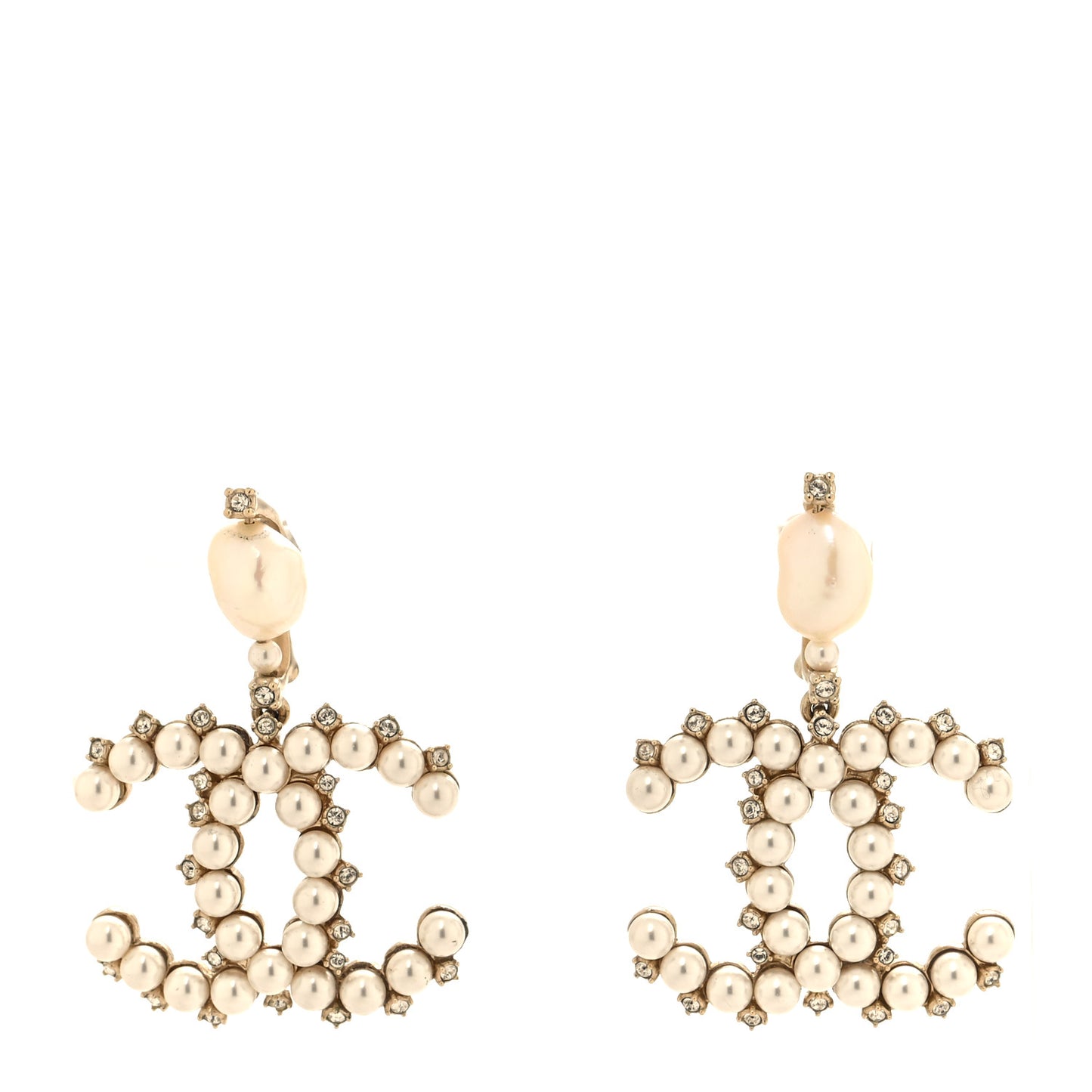Crystal Pearl CC Earrings Gold
