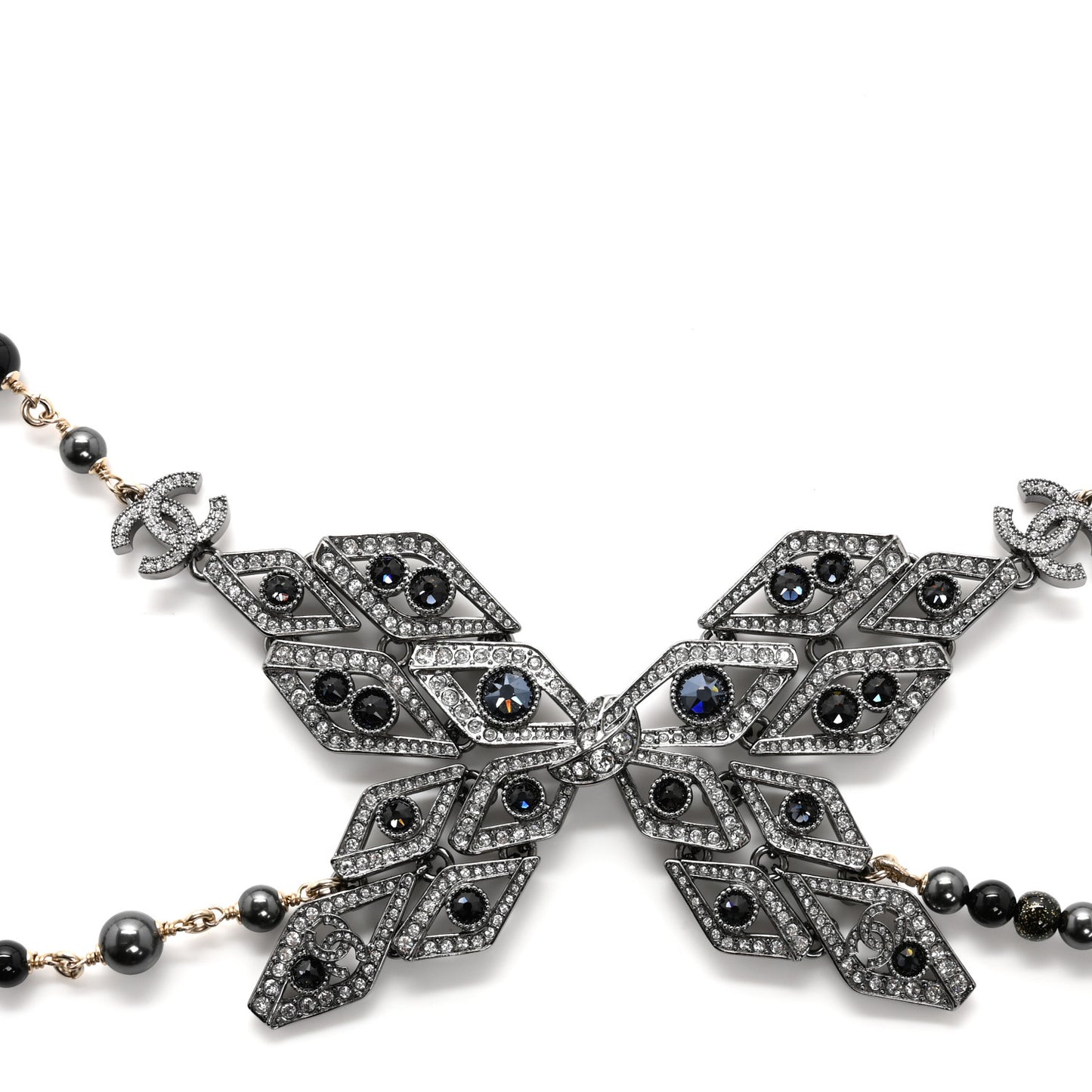 Metal Glass Pearls Strass CC Multi Strand Butterfly Chain Belt Ruthenium Gold Multicolor