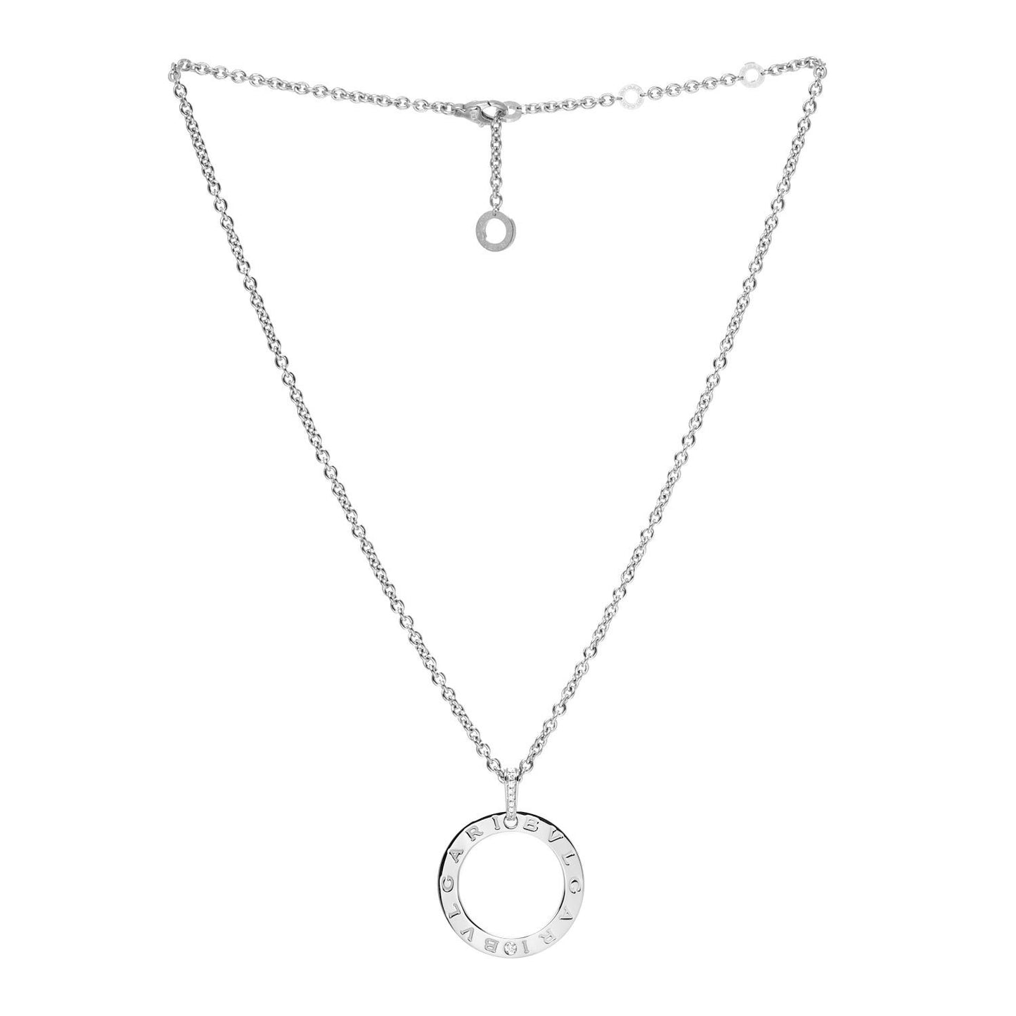 18K White Gold Diamond BVLGARI BVLGARI Circle Pendant Necklace