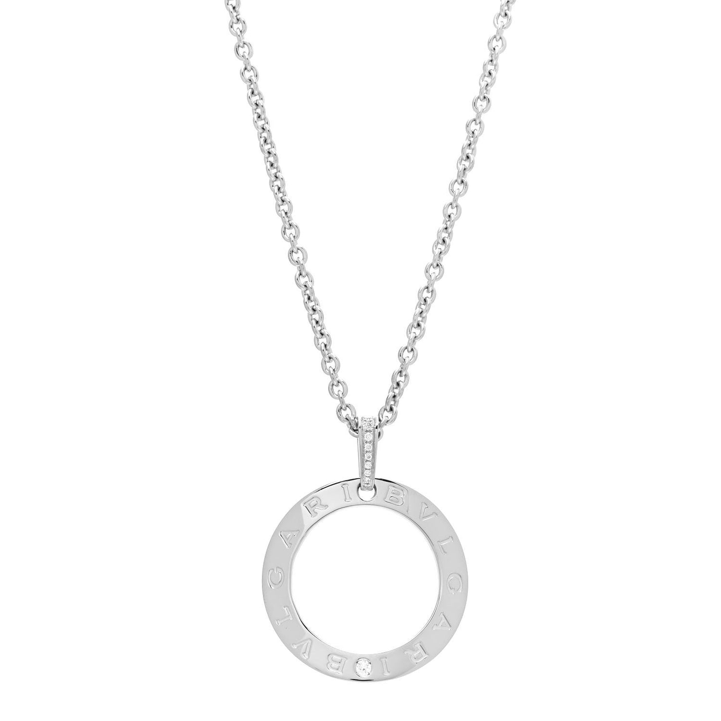 18K White Gold Diamond BVLGARI BVLGARI Circle Pendant Necklace