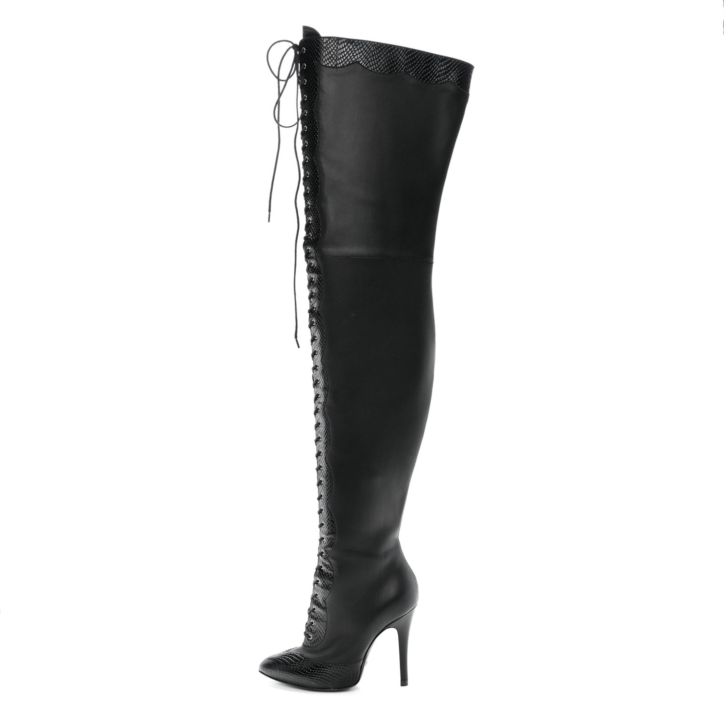Calfskin Snakeskin Embossed Harriet Over the Knee High Boots 36 Black