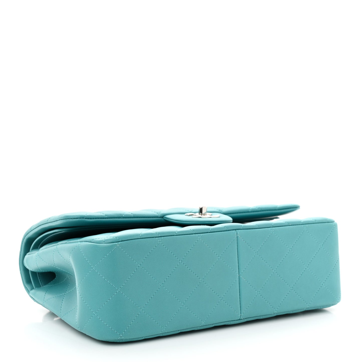 Lambskin Quilted Jumbo Double Flap Turquoise