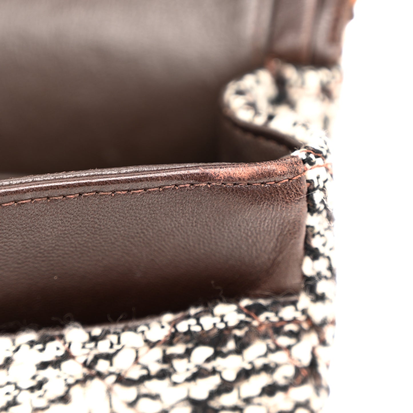 Tweed Quilted Medium Double Flap White Brown