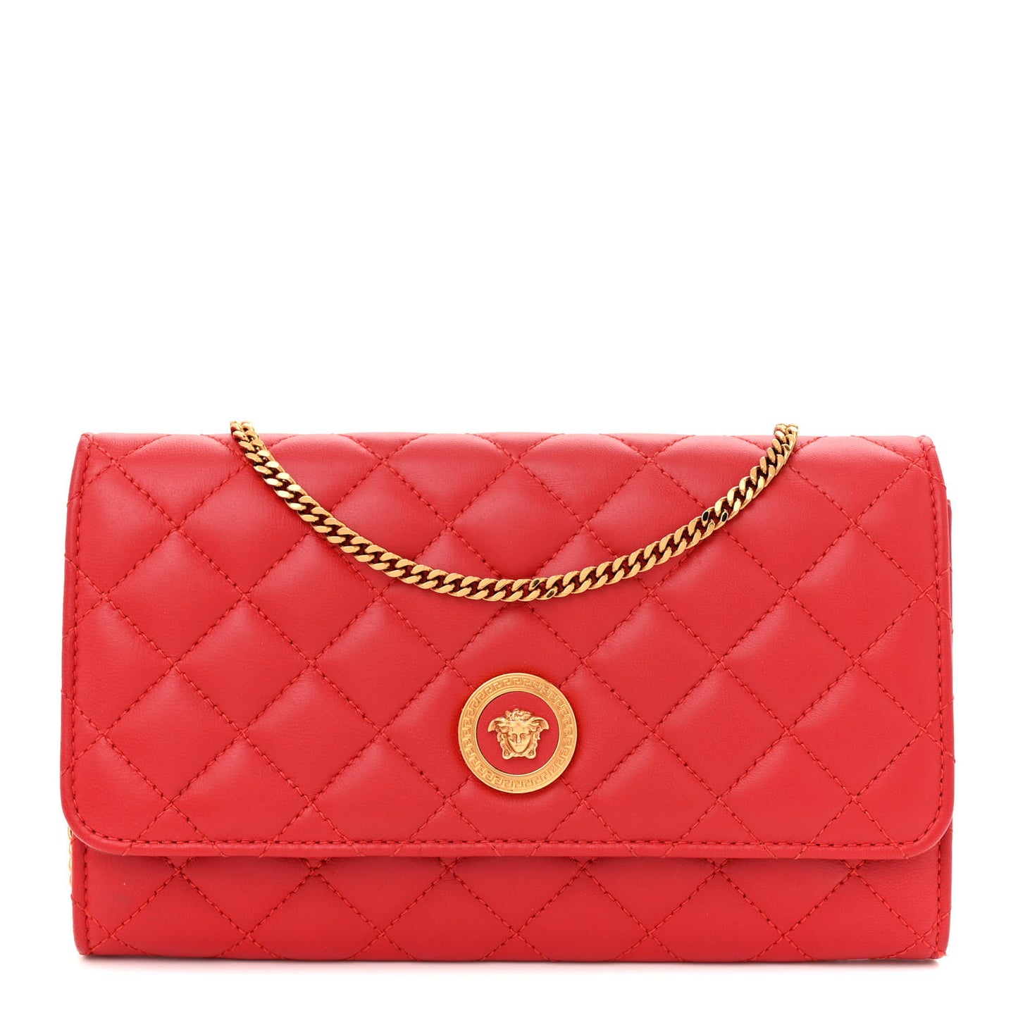 Lambskin Quilted Medusa Wallet On Chain Crossbody Red