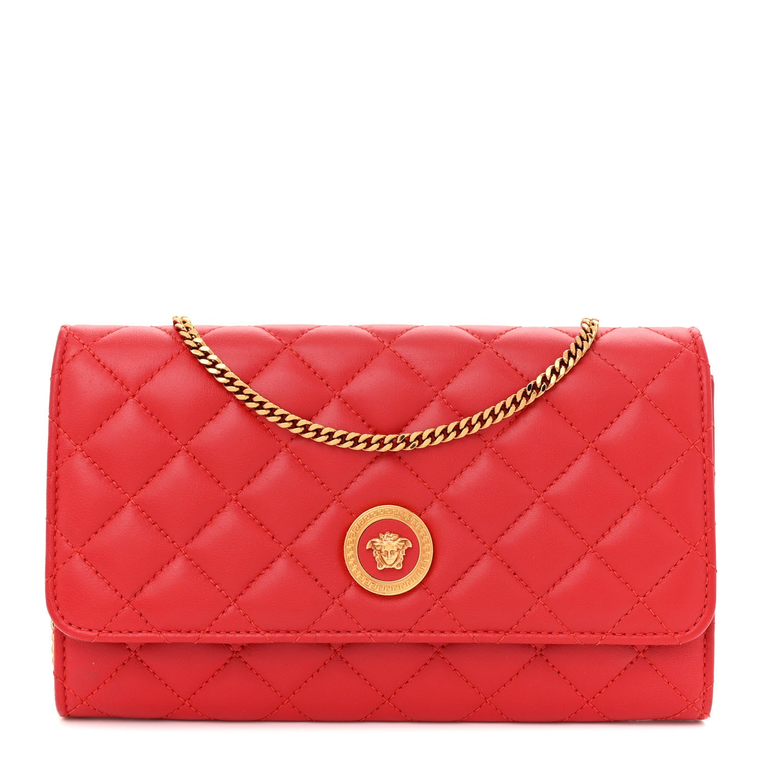 Versace Lambskin Quilted Medusa Wallet On Chain Crossbody Red 1 of 16