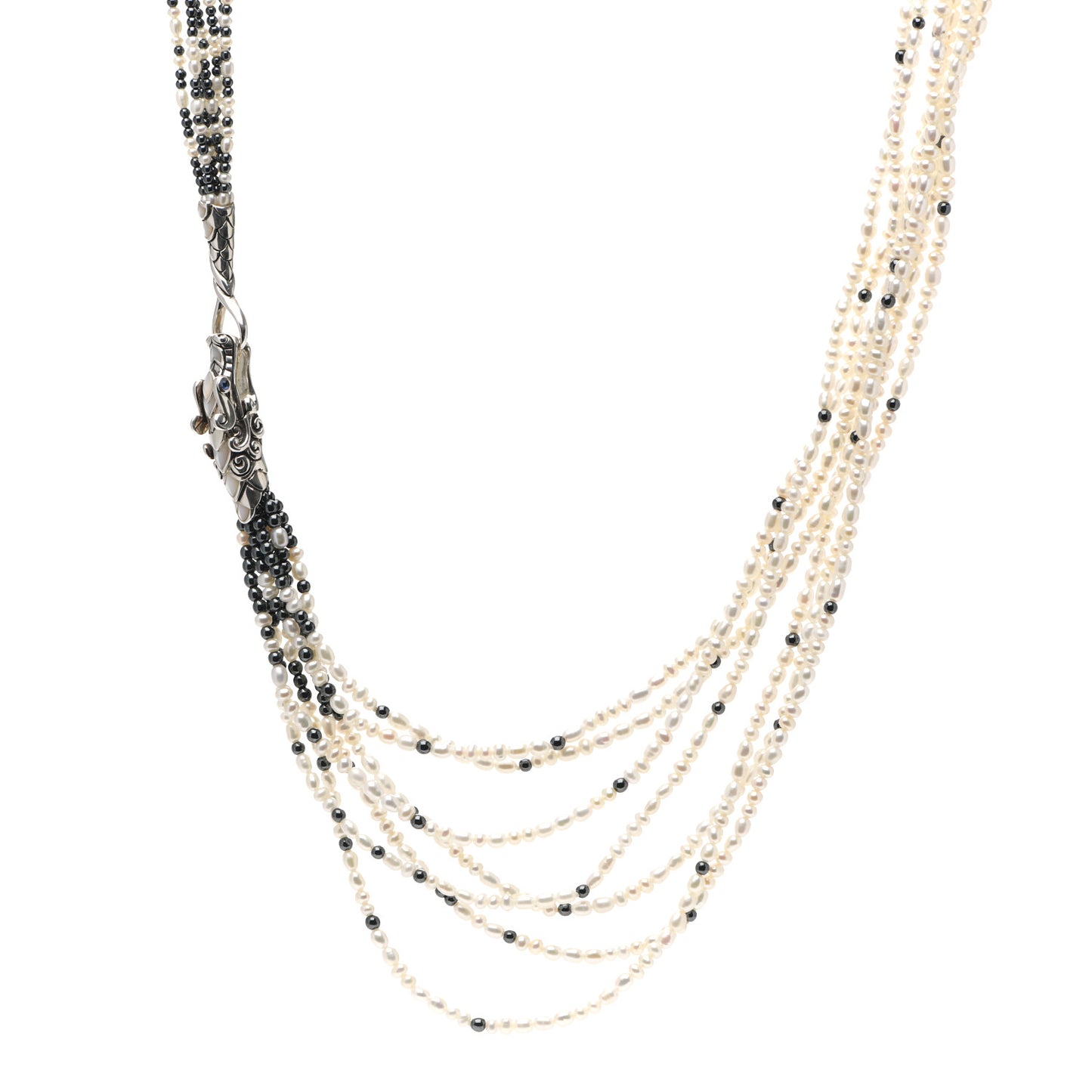 Sterling Silver Mother of Pearl Hematite Blue Sapphire Legends Naga Multi Strand Necklace