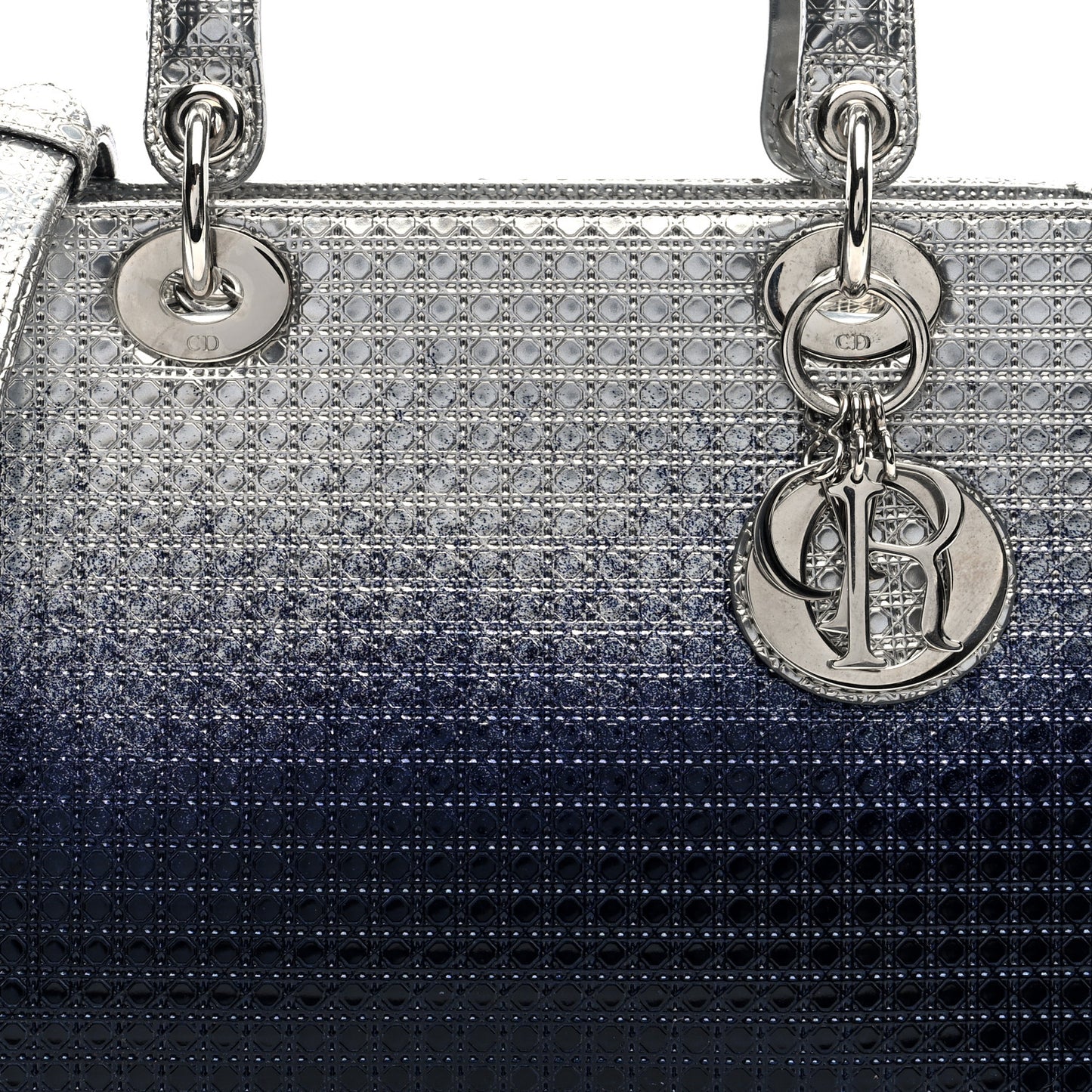 Metallic Patent Micro-Cannage Gradient Medium Lady Dior Silver Blue