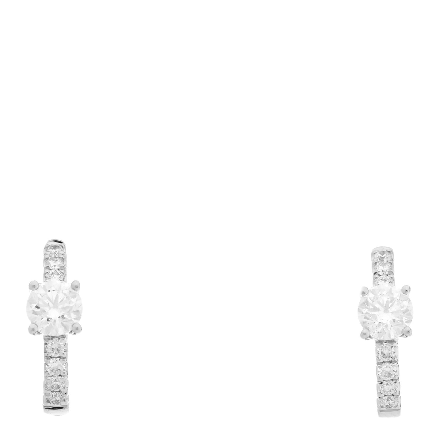 18K White Gold Diamond Round Center Huggie Earrings