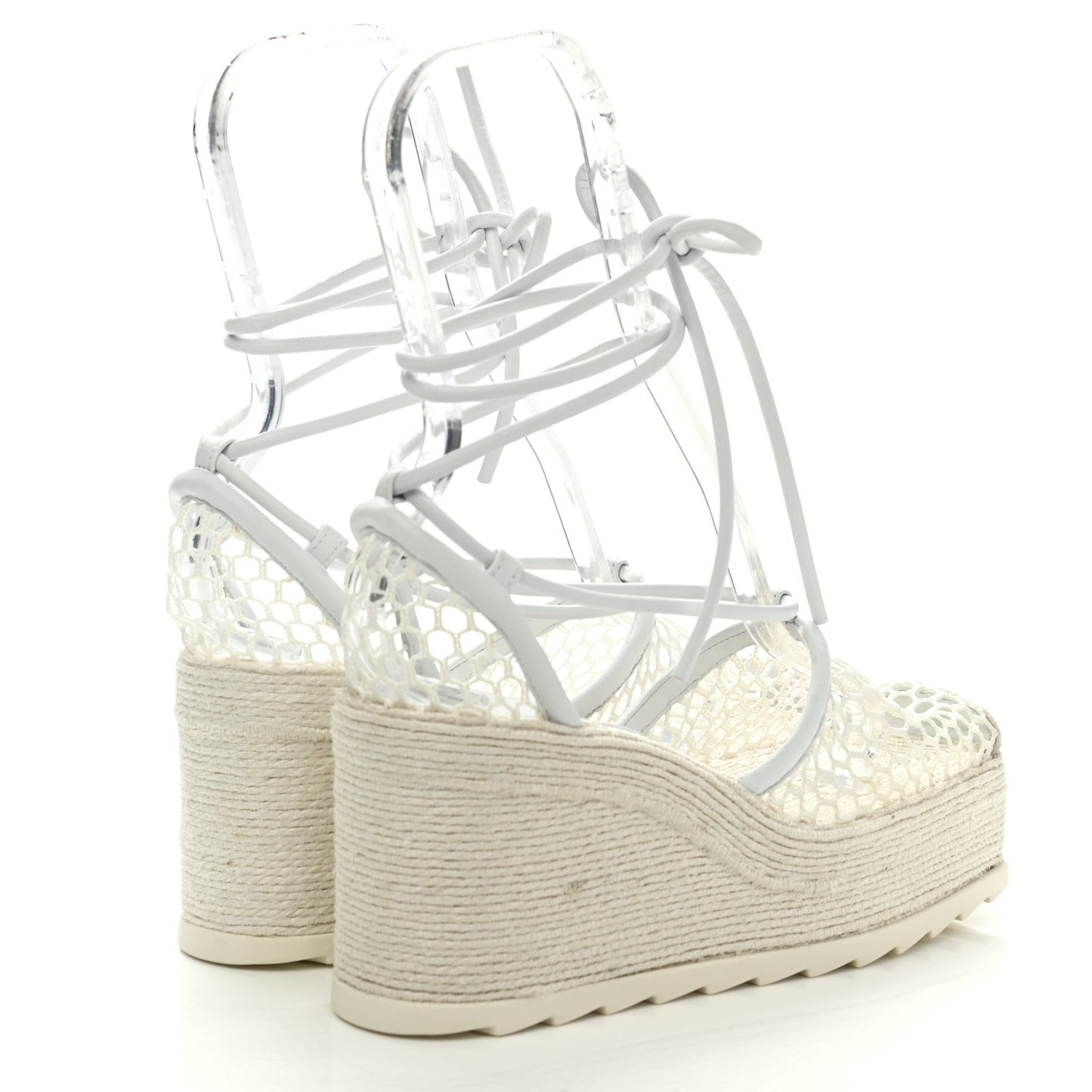 Mesh Lambskin Sporty Web Stretch Ankle Tie Espadrilles 37 Optic White