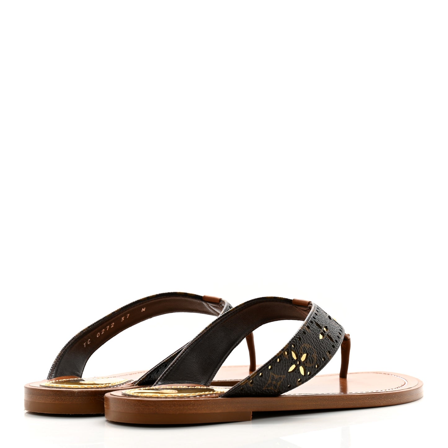 Monogram Sunny Flat Thong Sandals 37 Brown