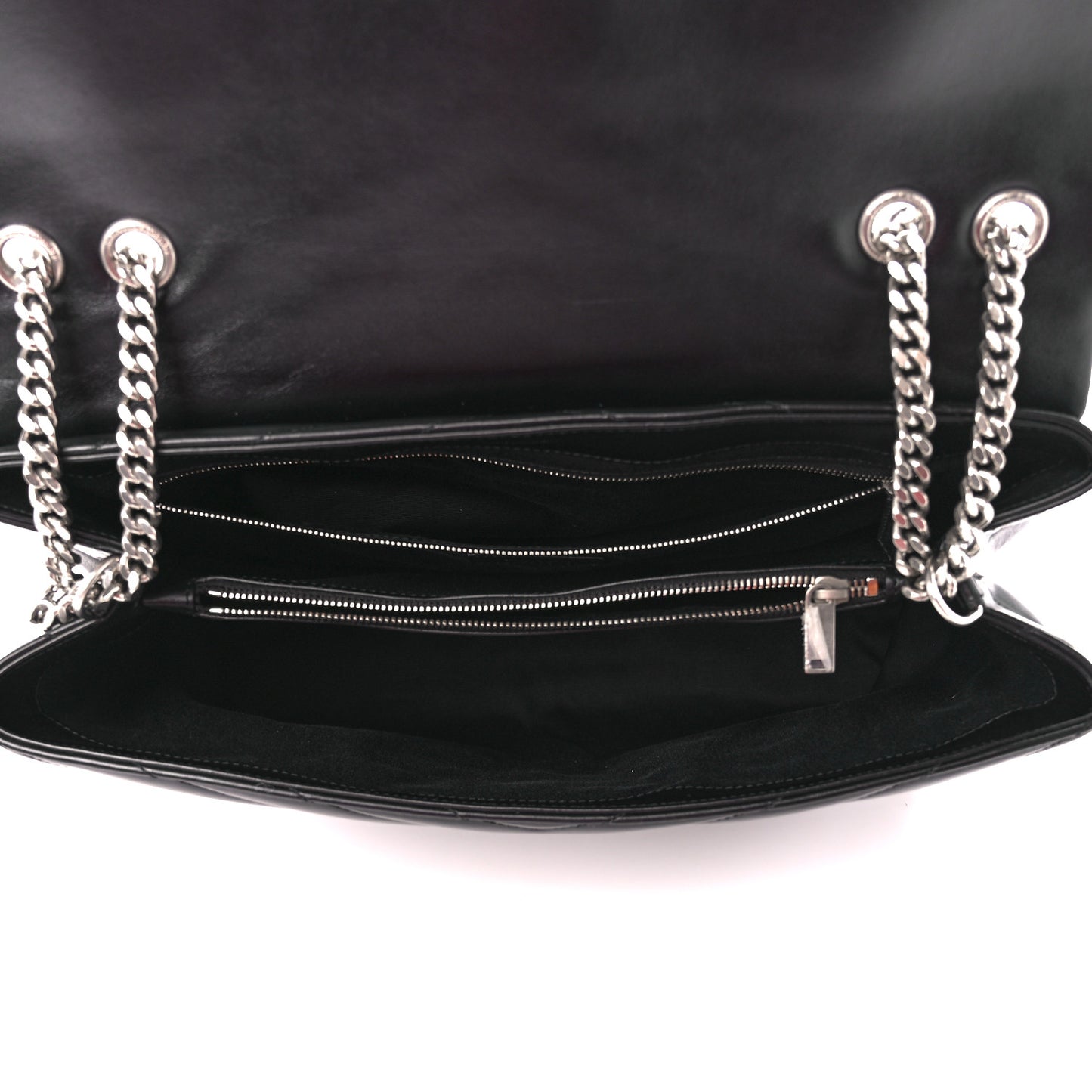 Calfskin Y Quilted Monogram Large Loulou Chain Satchel Black