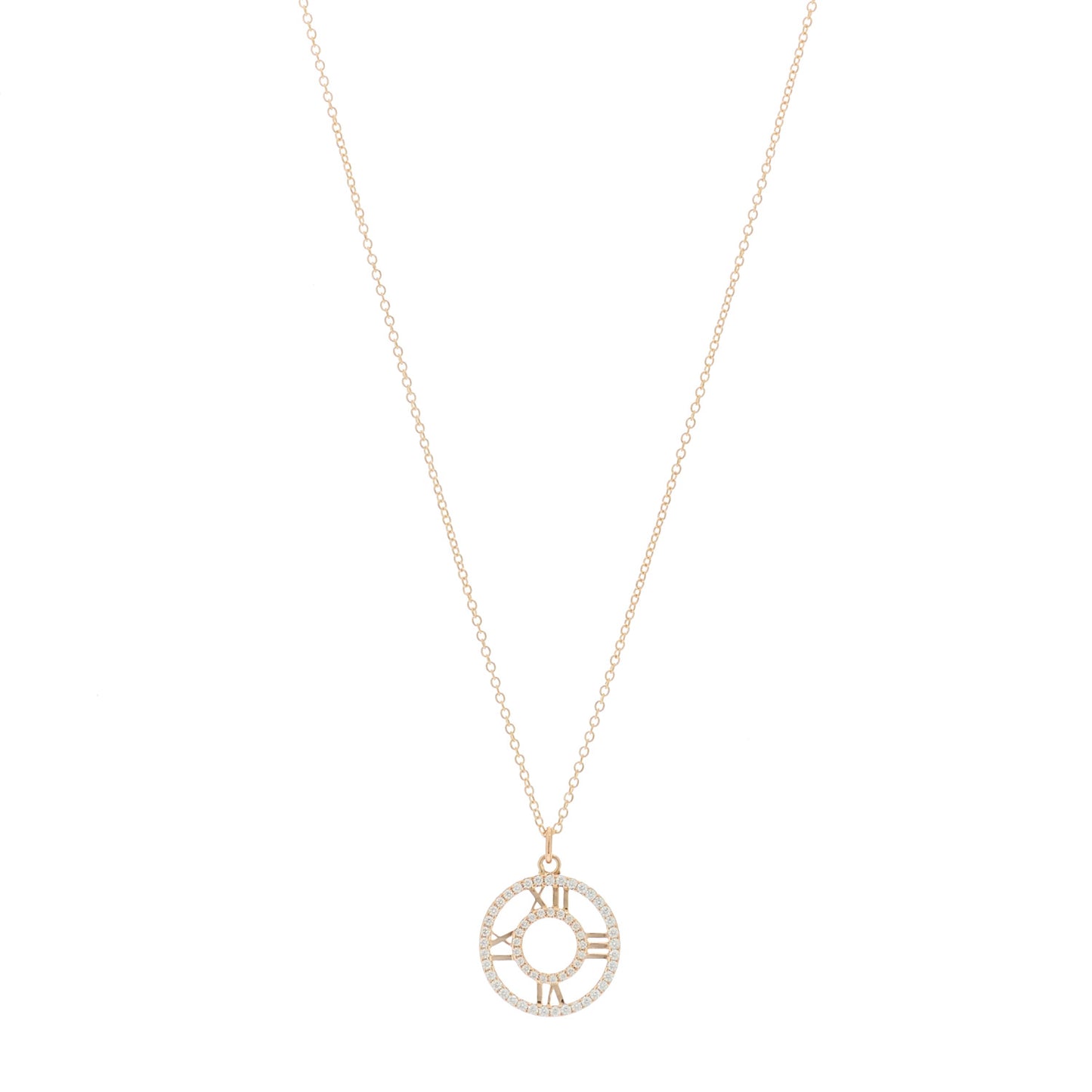 18K Rose Gold Diamond Small Atlas Open Pave Pendant Necklace