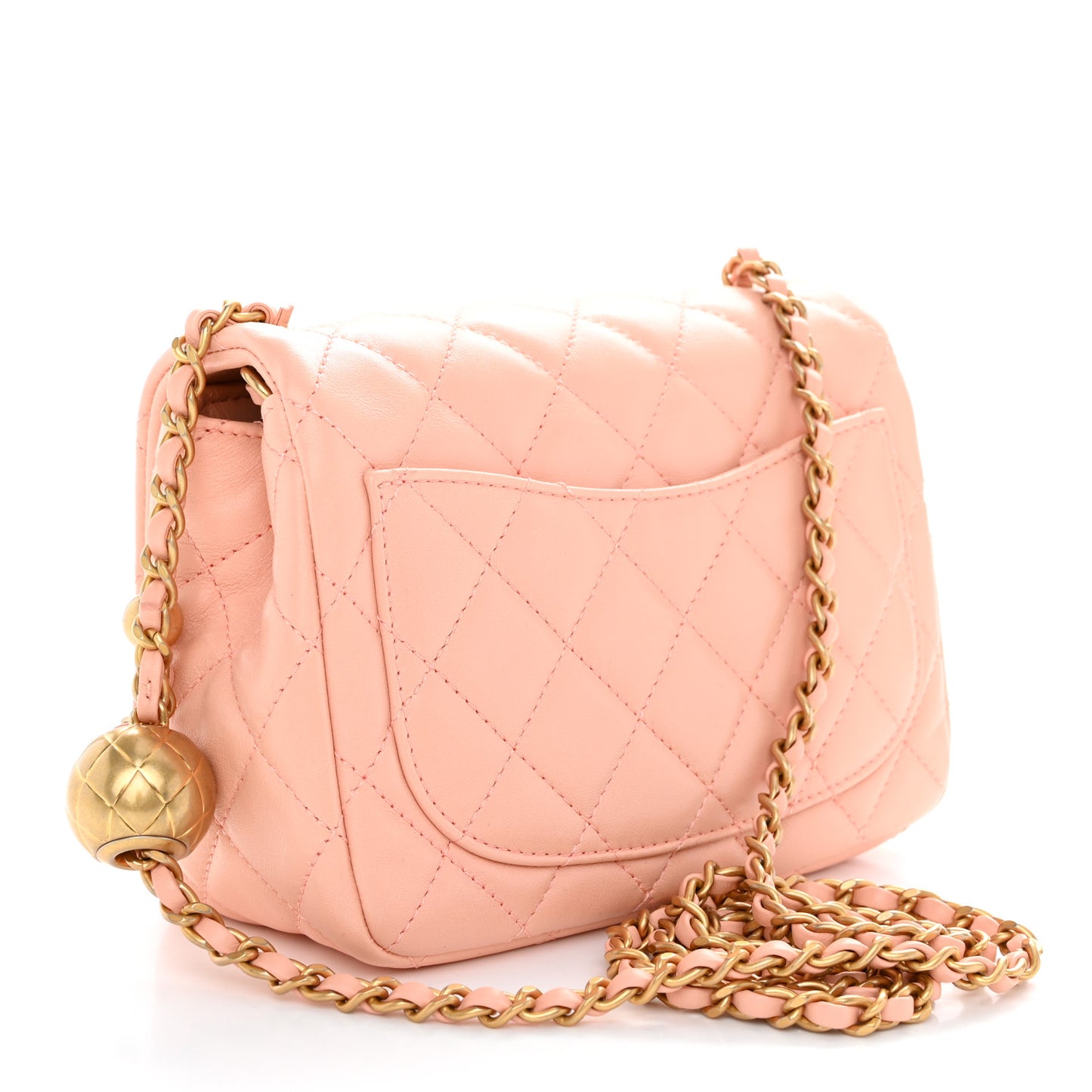 Lambskin Quilted Mini Pearl Crush Flap Light Orange
