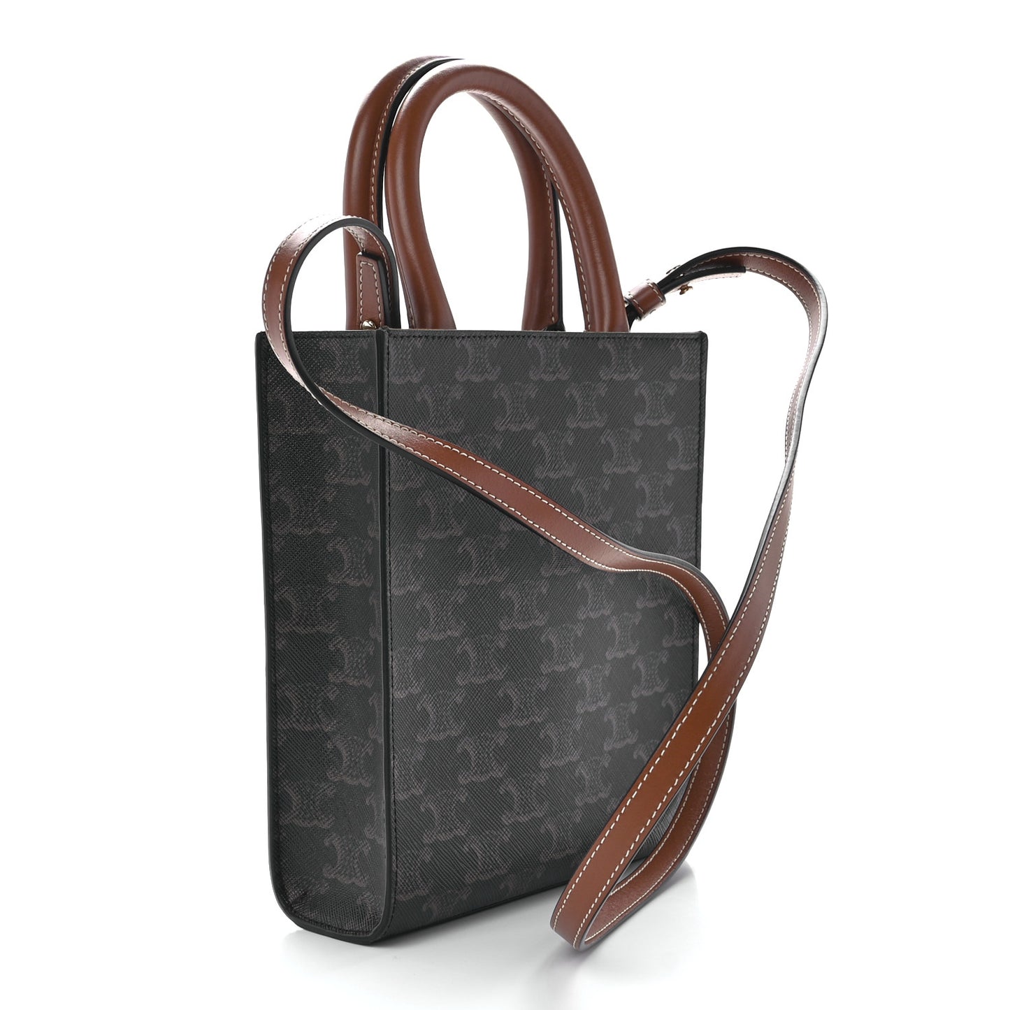 Triomphe Canvas Calfskin Mini Vertical Cabas Tan