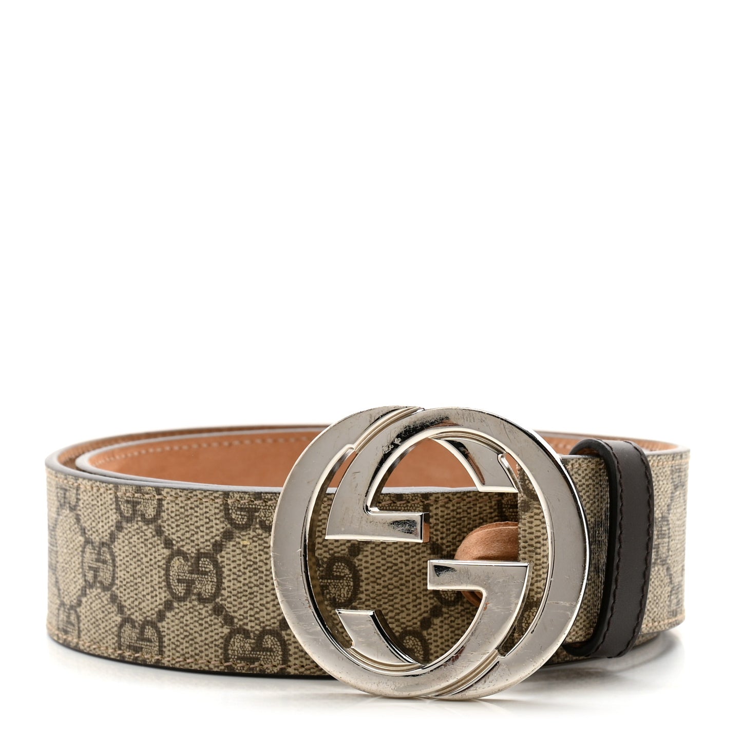 GG Supreme Monogram Selleria Calfskin Interlocking G 40mm Belt 80 32 Beige Ebony Cocoa