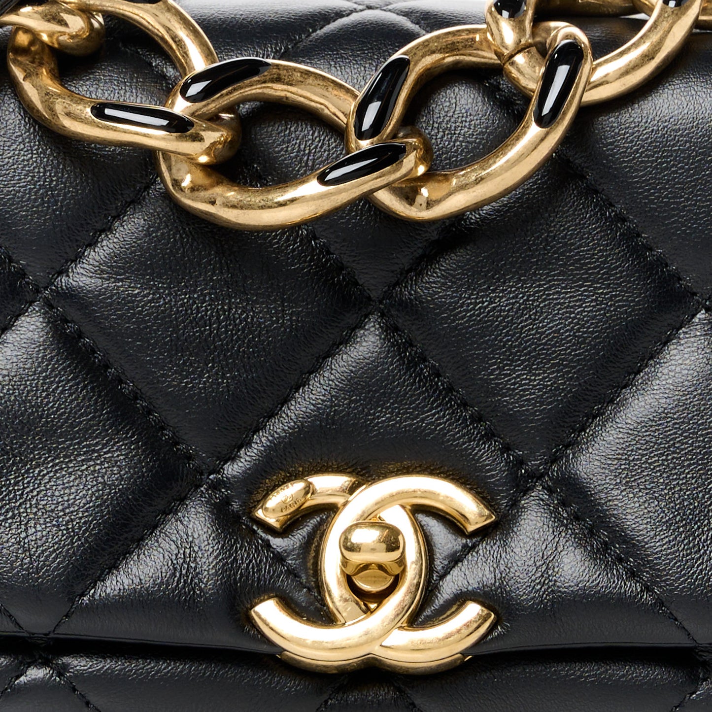Lambskin Quilted Mini Color Match Flap Black