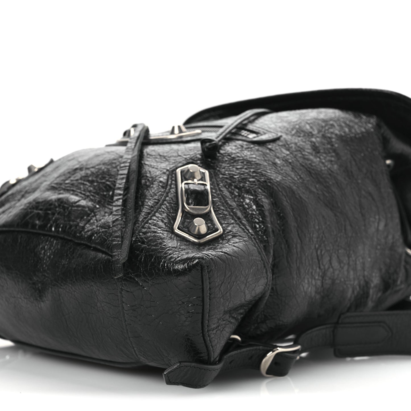 Agneau Silver Metallic Edge Hardware Backpack Black