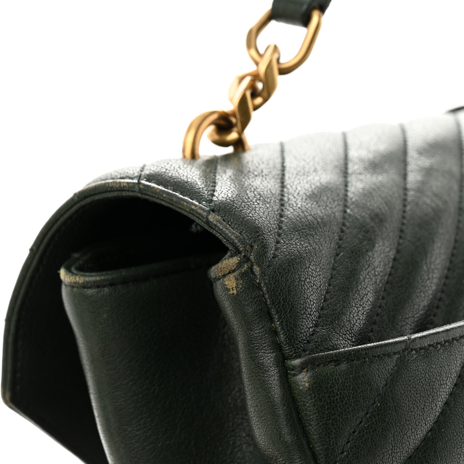 Saint Laurent Sheepskin Matelasse Chevron Monogram Large College Satchel Dark Green 10 of 10