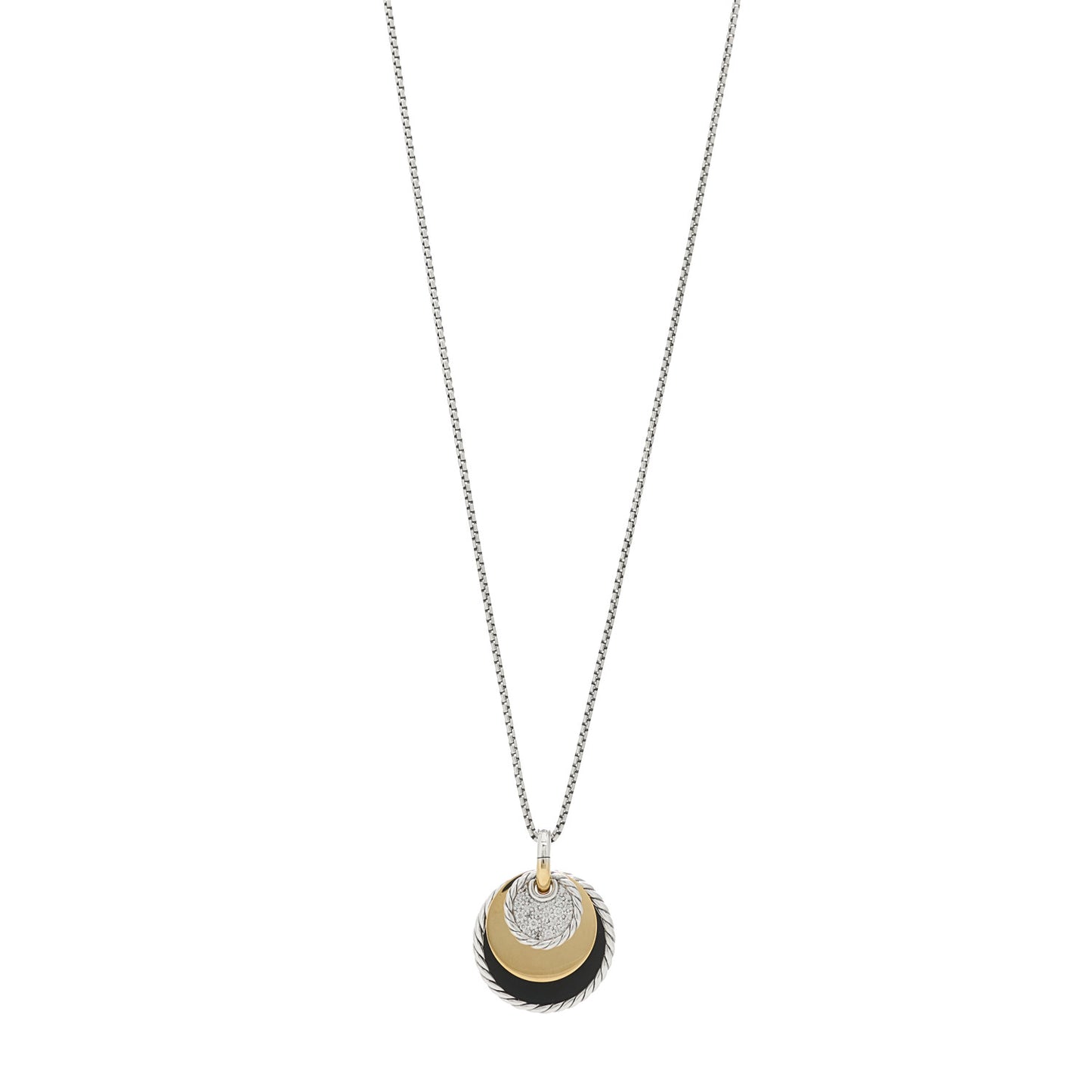 Sterling Silver 18K Yellow Gold Diamond Black Onyx Mother of Pearl DY Elements Convertible Pendant Necklace