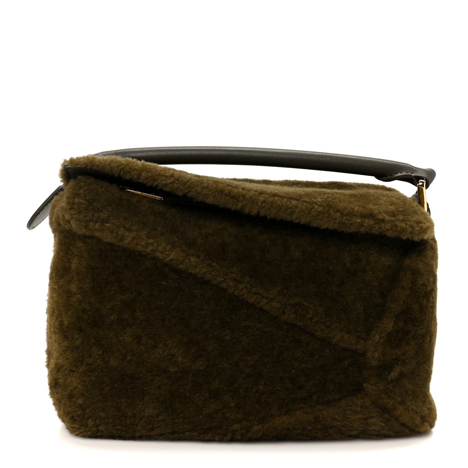 Loewe Shearling Small Puzzle Edge Bag Dark Khaki 1836086