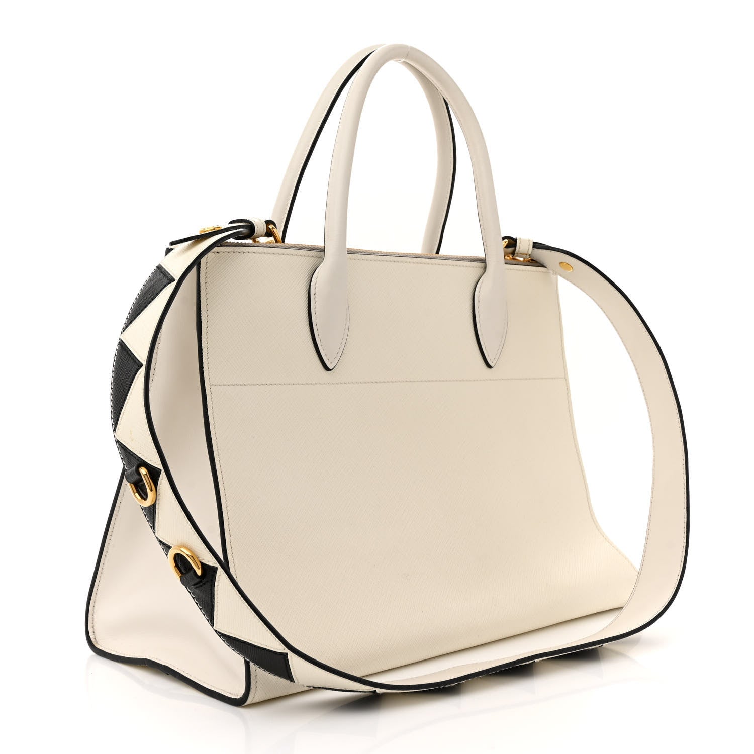 Prada Saffiano City Calfskin Greche Paradigme Bag White Black 3 of 20