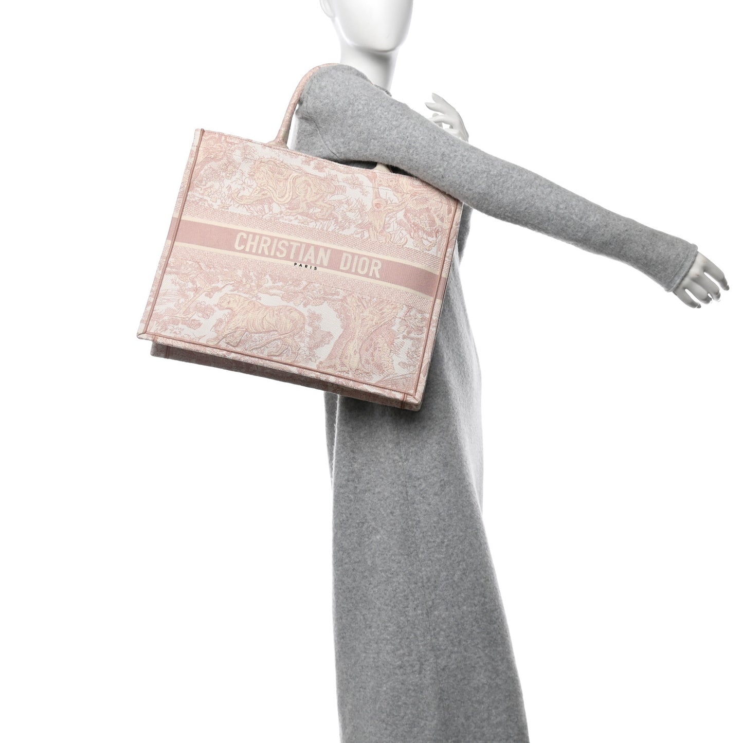 Canvas Toile De Jouy Embroidered Large Book Tote Pink