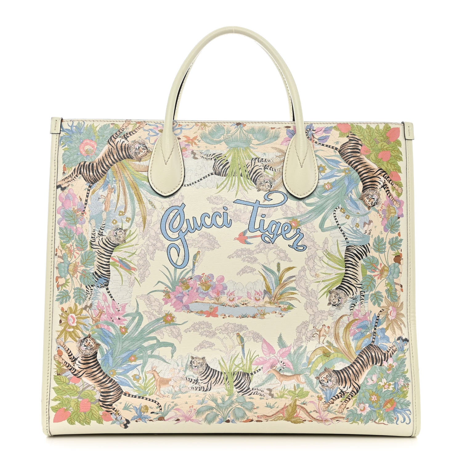 Gucci New Shangai Calfskin Tiger Savanah Textured Calfskin Medium Tote Chalky White Multicolor 1 of 20