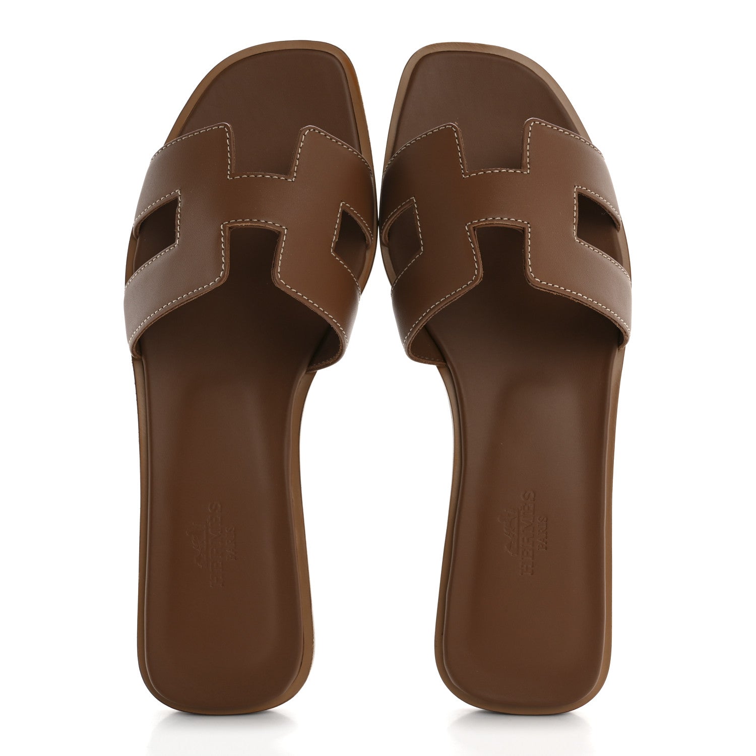 Hermes Box Calfskin Oran Sandals 37 Gold 2 of 9