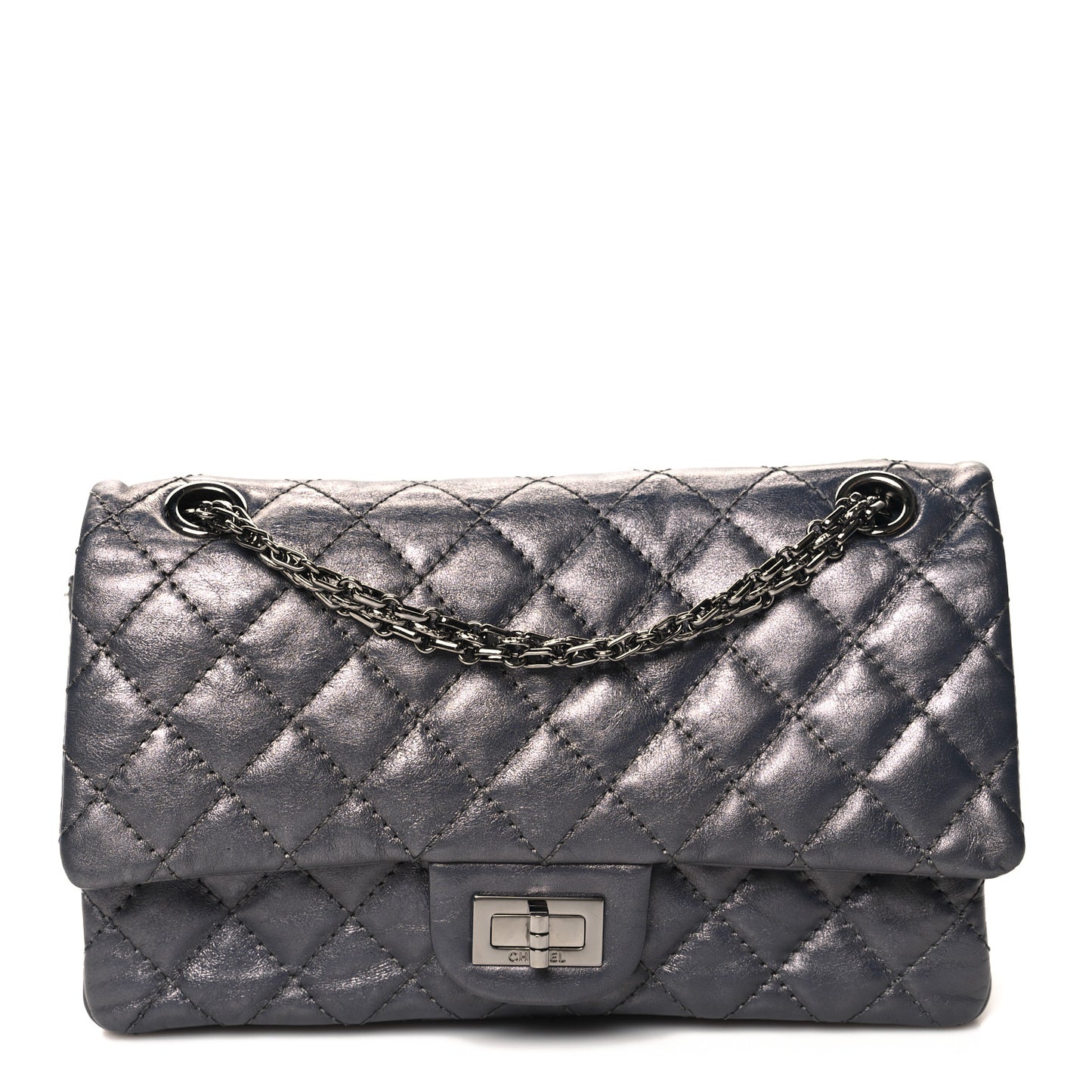 Metallic Aged Calfskin 2.55 Reissue 225 Flap Dark Silver