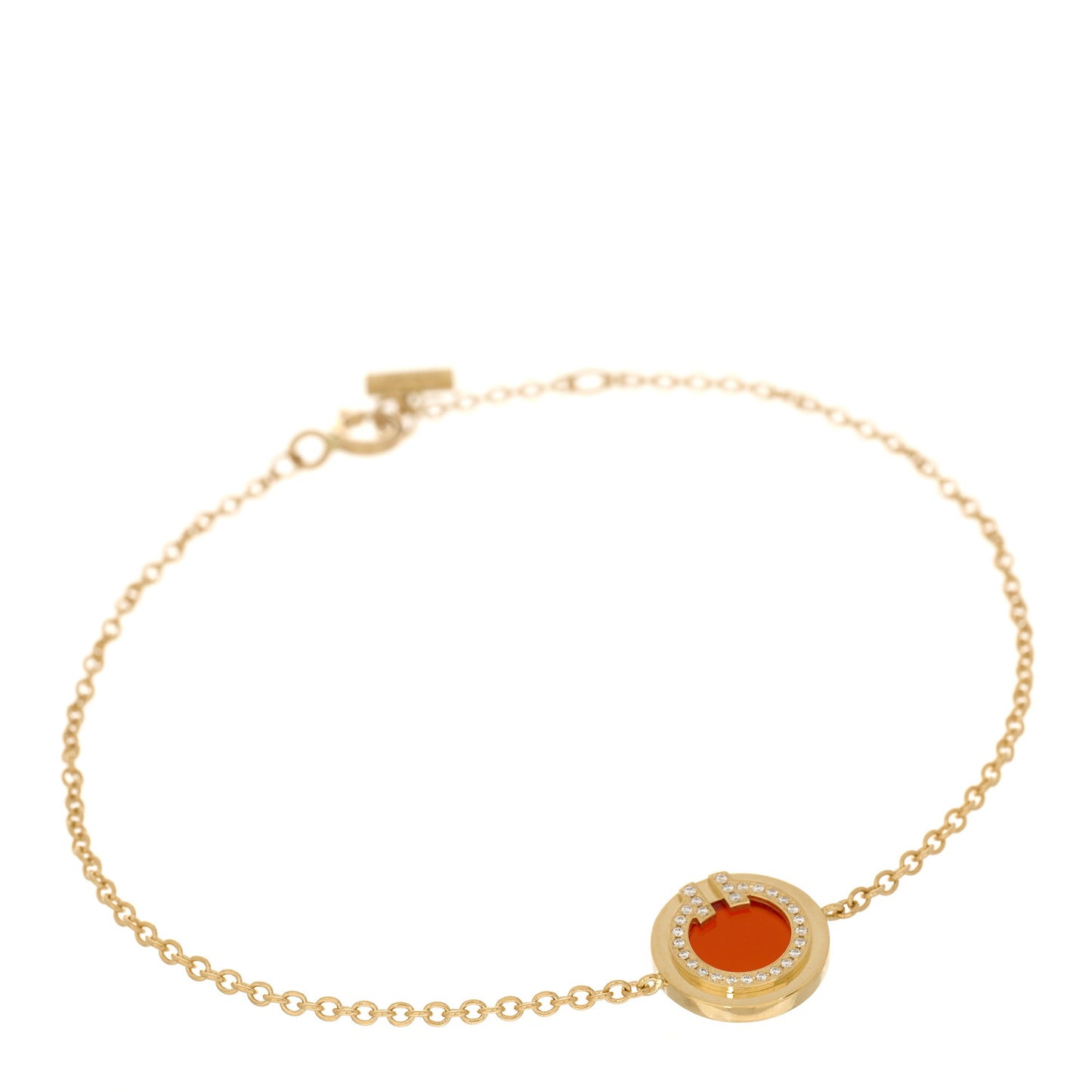 18K Yellow Gold Diamond Carnelian T Circle Bracelet