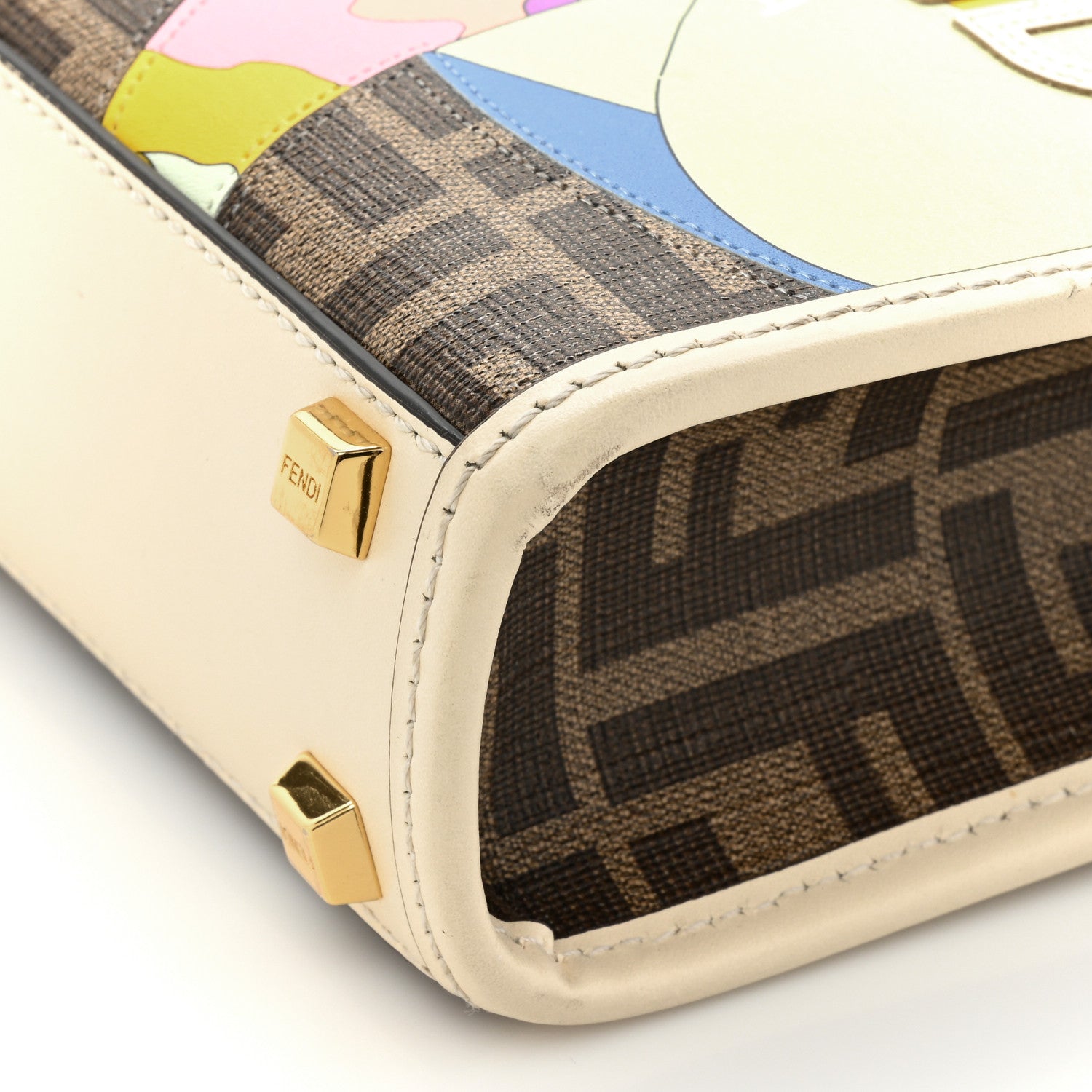 Fendi Glazed Fabric Vitello King Plexiglass FF 1974 Logo Hairdo Girls Inlay Mini Fendi Sunshine Shopper Tote Mogano Panna Multicolor 11 of 15
