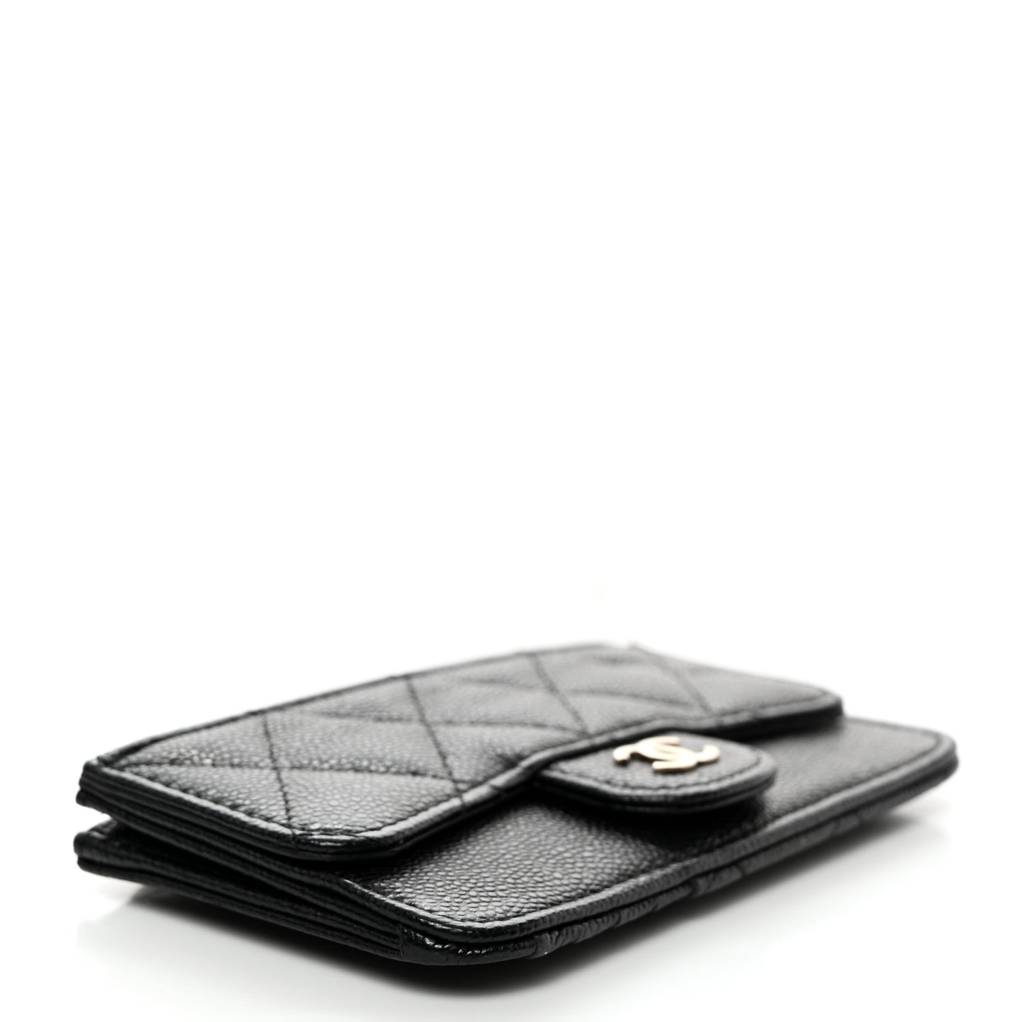 Caviar Quilted Flap Zip Card Holder Black