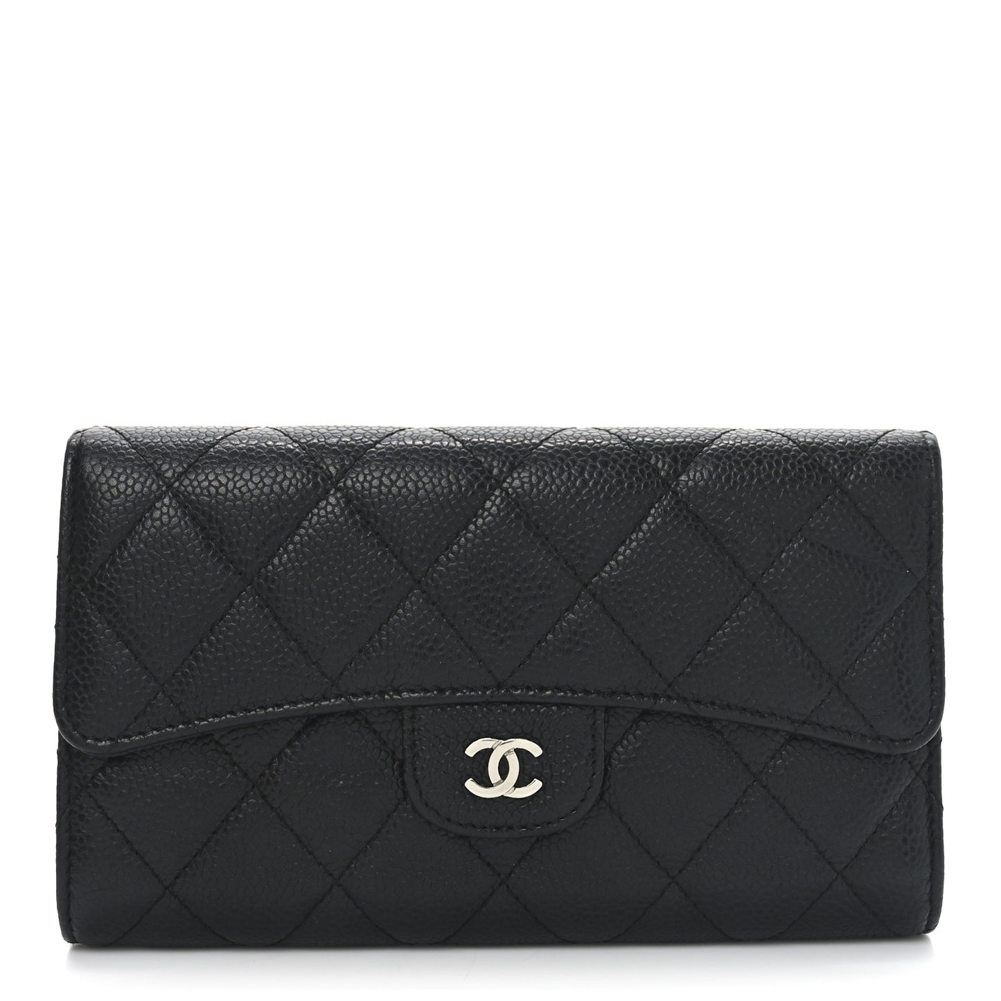Caviar Quilted Large Flap Wallet Black