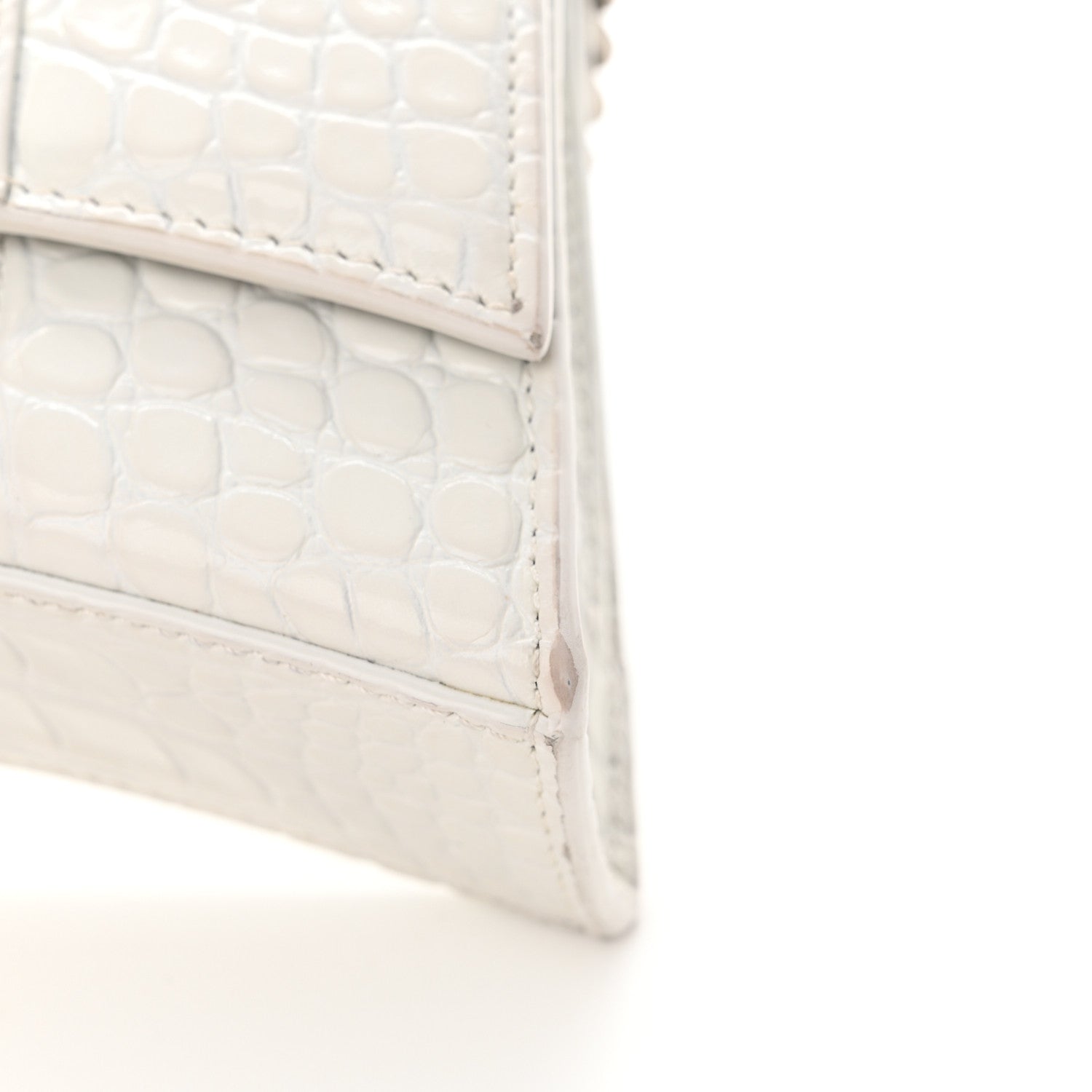 Balenciaga Shiny Calfskin Crocodile Embossed Small Hourglass Evening Chain Bag White 11 of 12