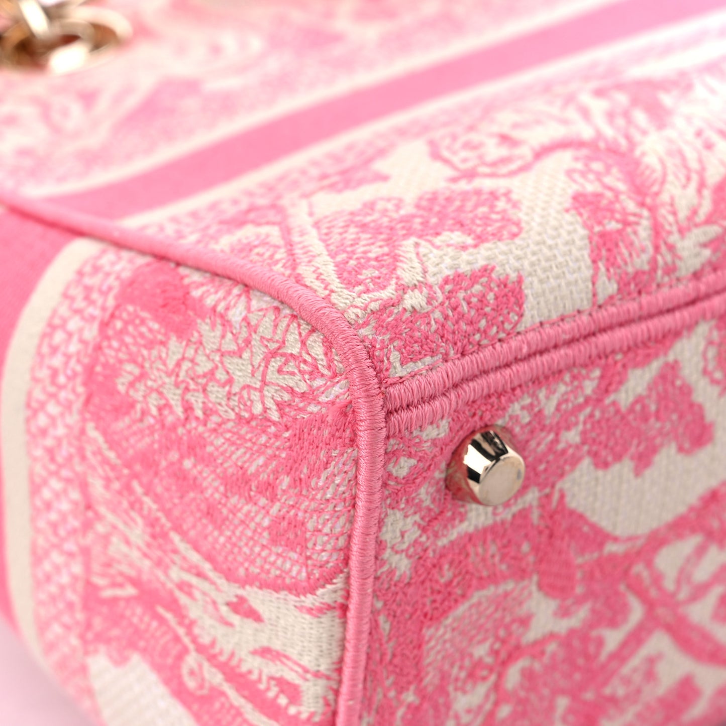 Canvas Toile De Jouy Embroidered Medium Lady D-Lite Peony Pink