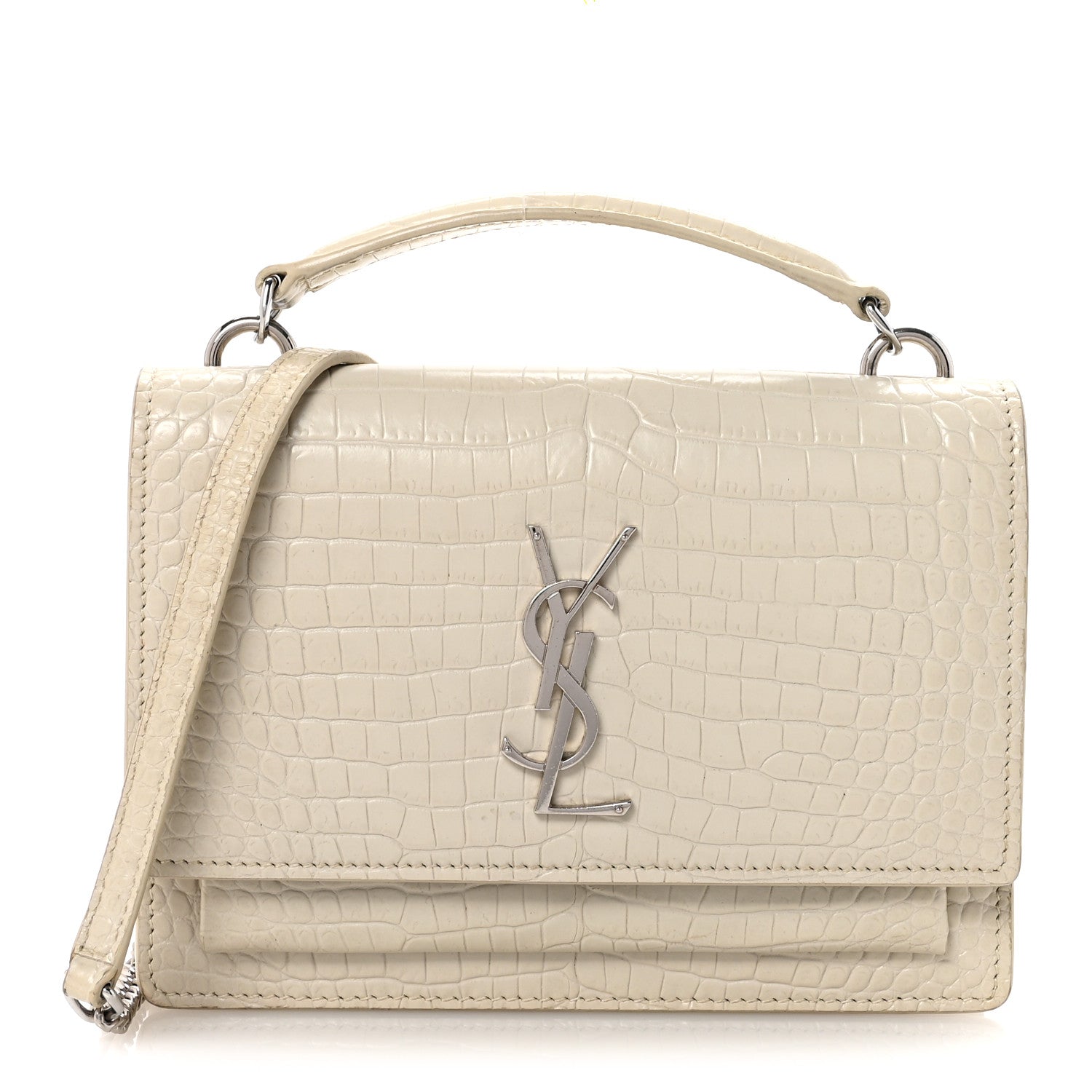 Saint Laurent Calfskin Crocodile Embossed Monogram Sunset Chain