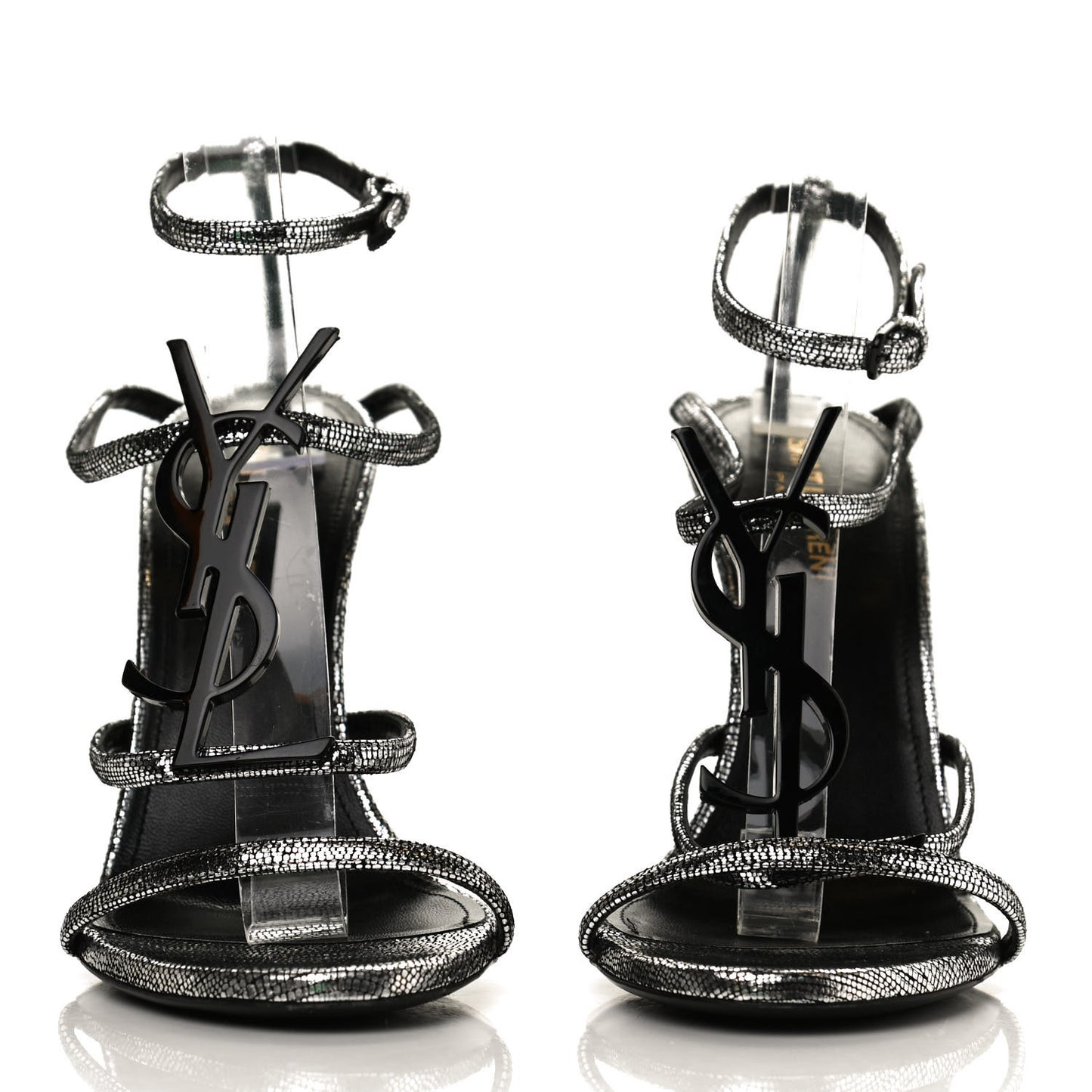 Metallic Calfskin Cassandra 110 Ankle Strap Sandals 38.5 Argento